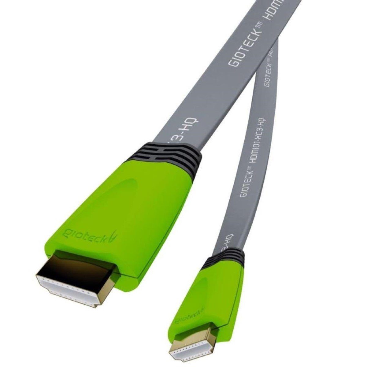 Gioteck HQ HDMI-Kabel Anschluss-Kabel 1,8m Grün/Grau Netzkabel, HDMI, (180 cm), Flachkabel | Stromversorgungskabel