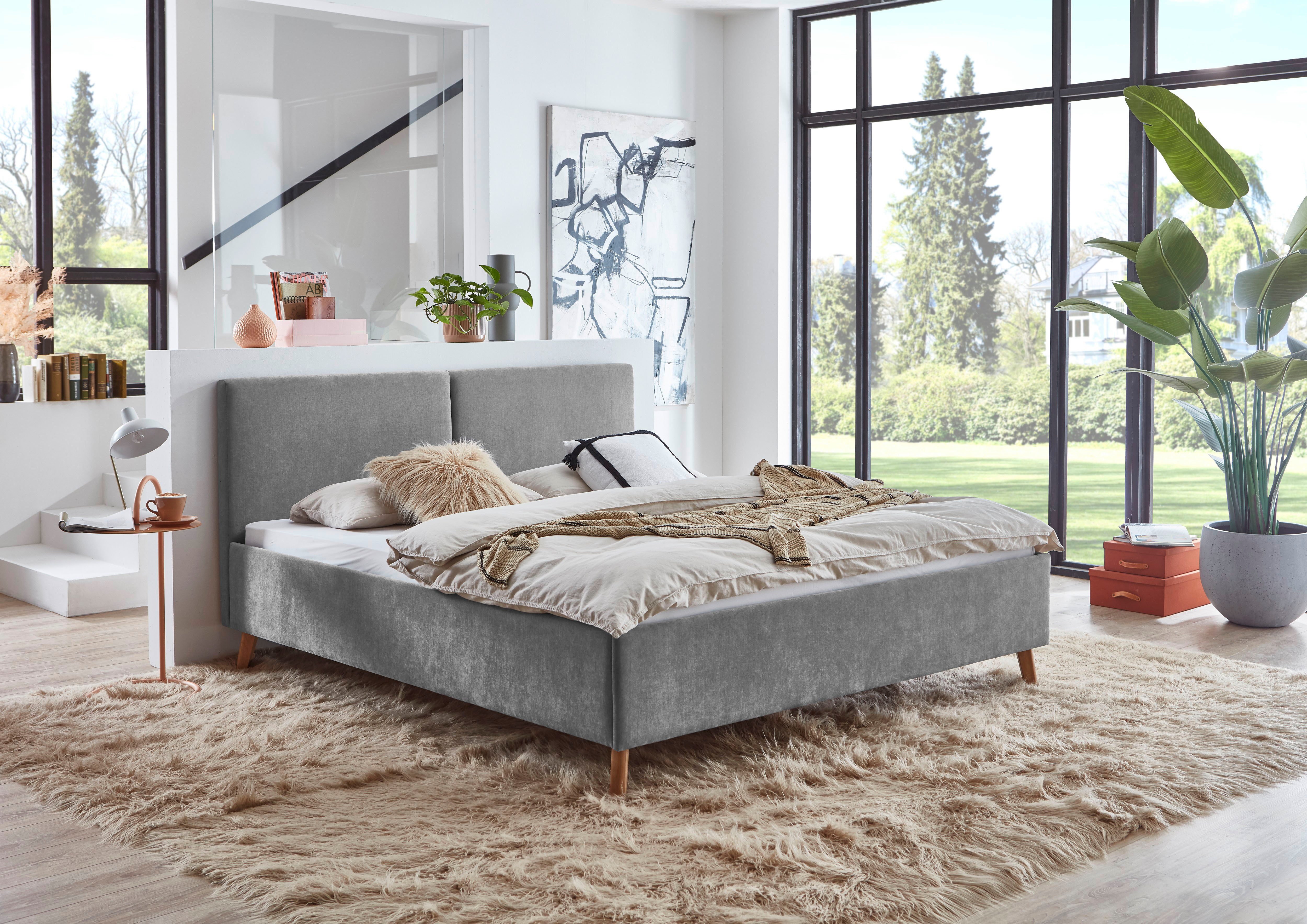 meise.möbel Polsterbett Piano, in verschiedene Farben und Breiten erhältlich, wahlweise mit schwarzem oder eichefarbigem Holzfuß