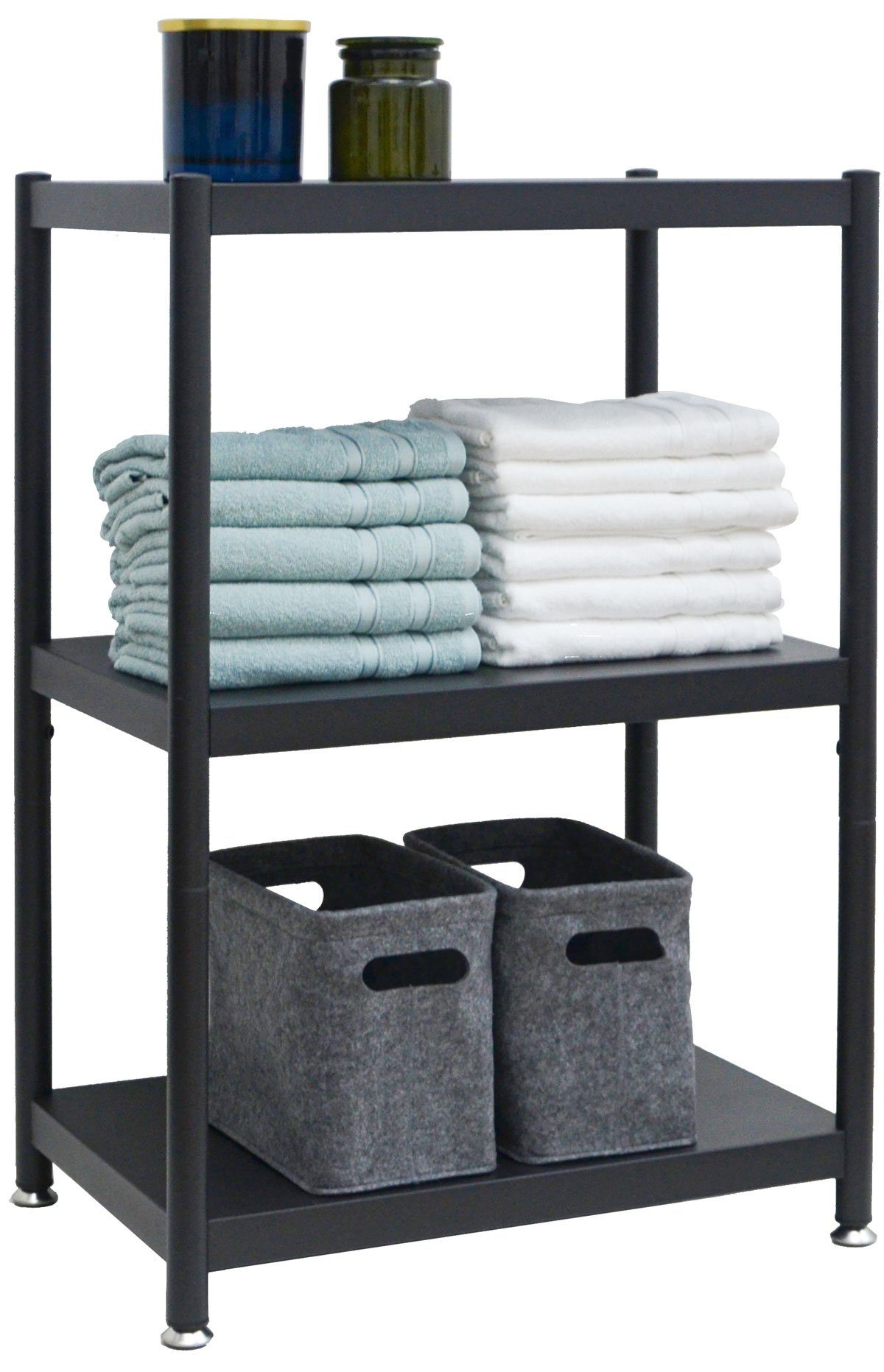 shelfr Regal mit 3 Ablagen - 61x41x90 Industrial Design Metallregal - Standregal, Schwerlastregal Küche & Wohnzimmer - Ablageregal - Regal Schwarz