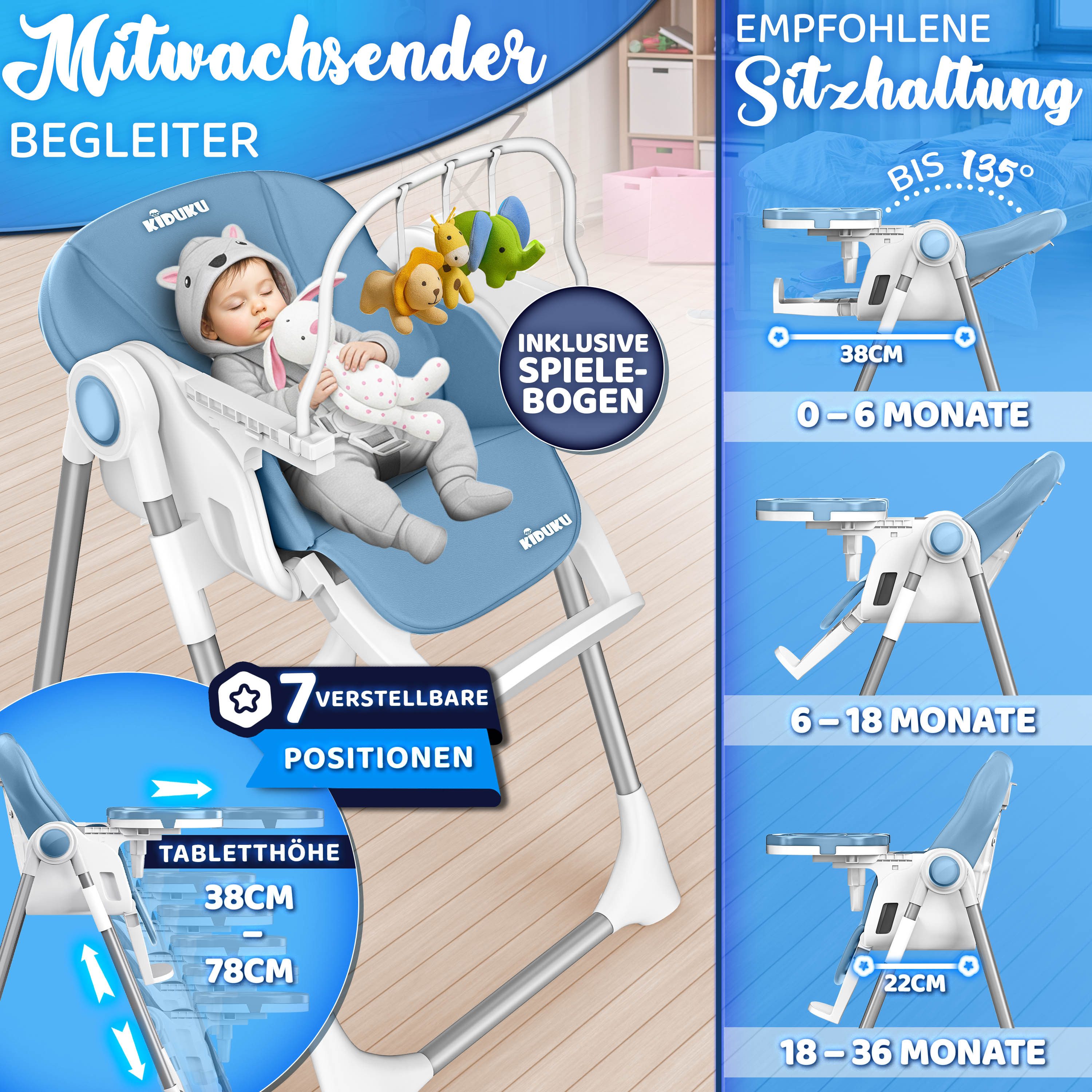 KIDUKU Hochstuhl Baby 3in1 mit Neugeborenenaufsatz + Lätzchen, Spielbogen ( günstig online kaufen