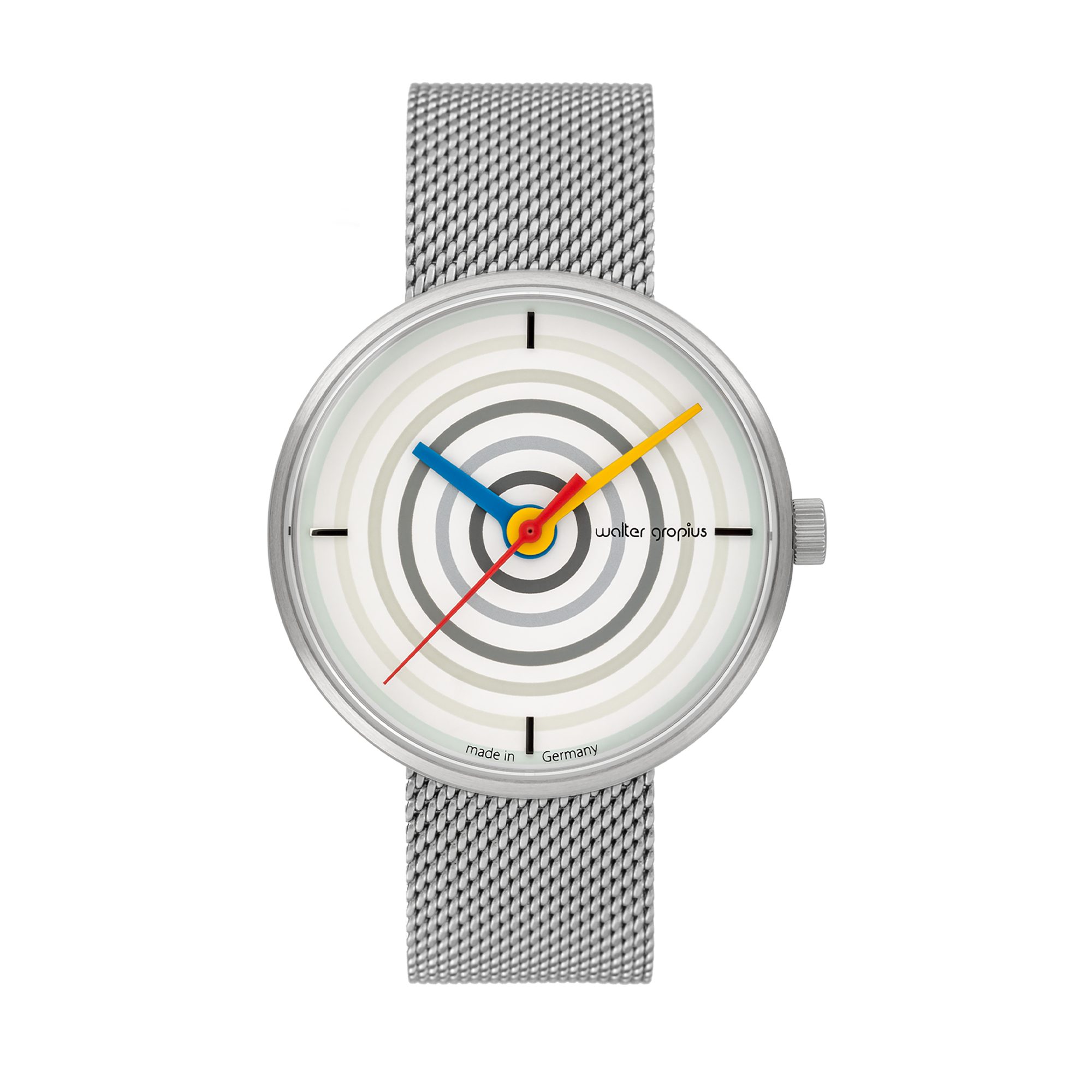 Walter Gropius Quarzuhr Made in Germany, Saphirglas, Forum Space Loops - WG 004-01M, Designeruhr, Edelstahlband mit Easy-Release System, Edelstahlgehäuse