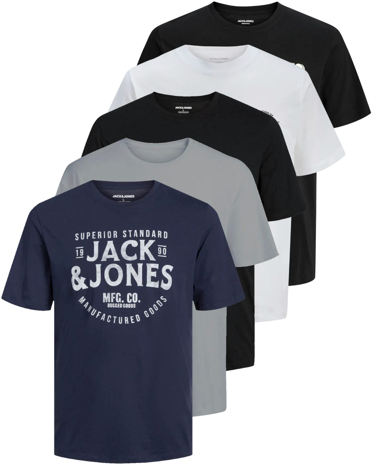 Jack & Jones Print-Shirt Bedrucktes T-Shirt aus Baumwolle (5er-Pack)
