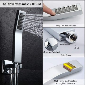 Rainsworth Duschsystem Verdecktes Duschsystem für Bäder, Kombiniert Set, Quadratische Regendusche mit Lufteinspritztechnik