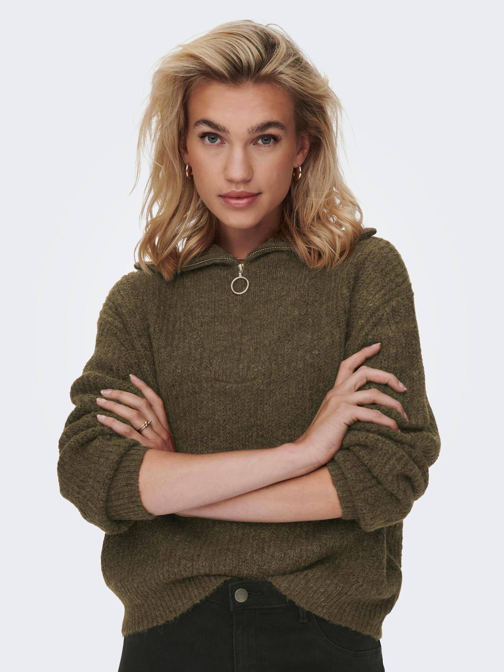 (25) Pullover (1-tlg) ONLBAKER Strickpullover braun ONLY Damen