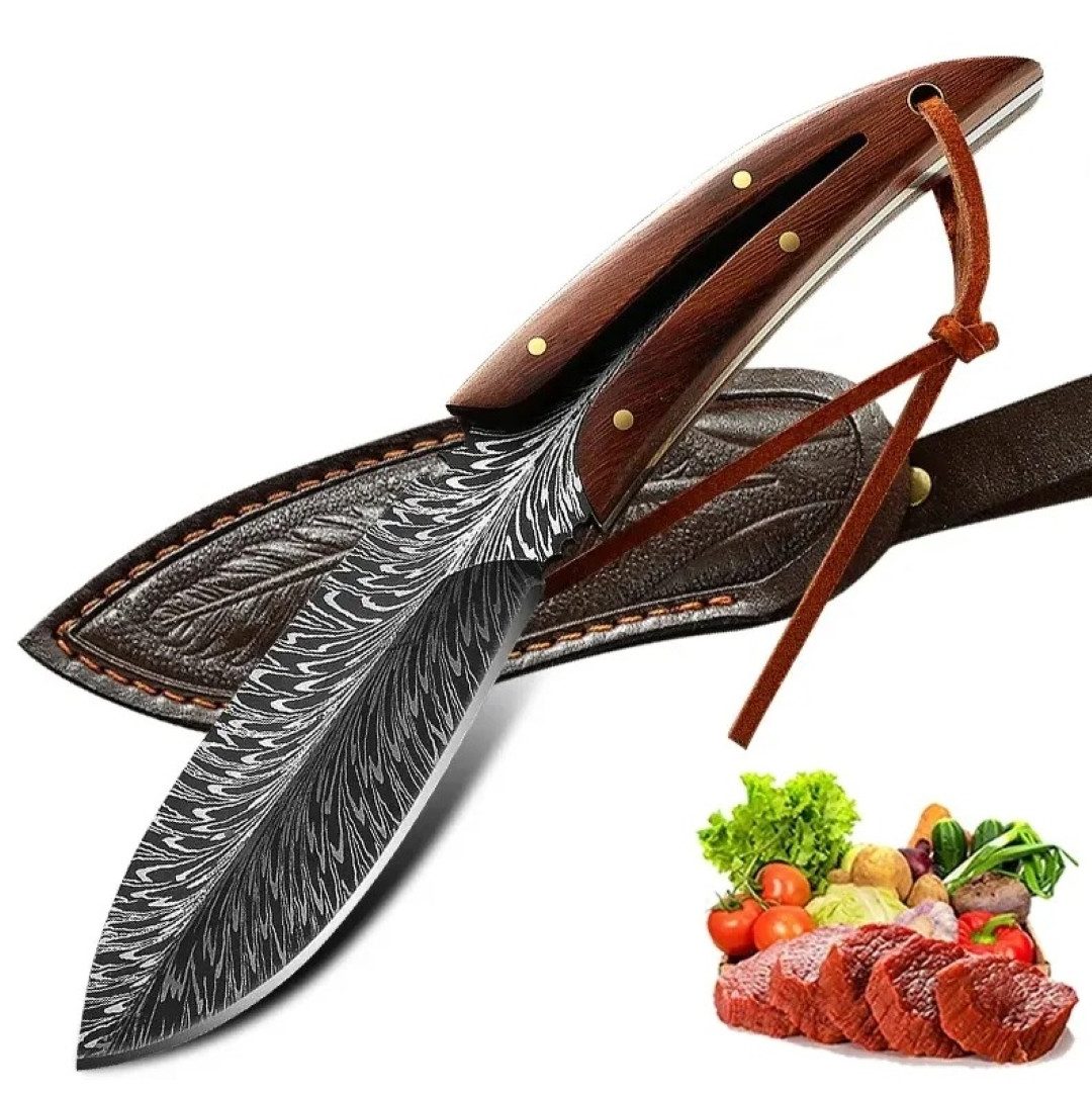 Foxter Universalmesser Jagdmesser Tasche – Edelstahl Klinge mit Holzgriff & Holster, (Jagdmesser Set: Camping, Outdoor, hochwertiger Edelstahl., Taktisches Jagdmesser Set: Finka, robuste Klinge, ergonomischer Griff), Robustes Jagdmesser für Outdoor-Abenteuer mit Edelstahlklinge