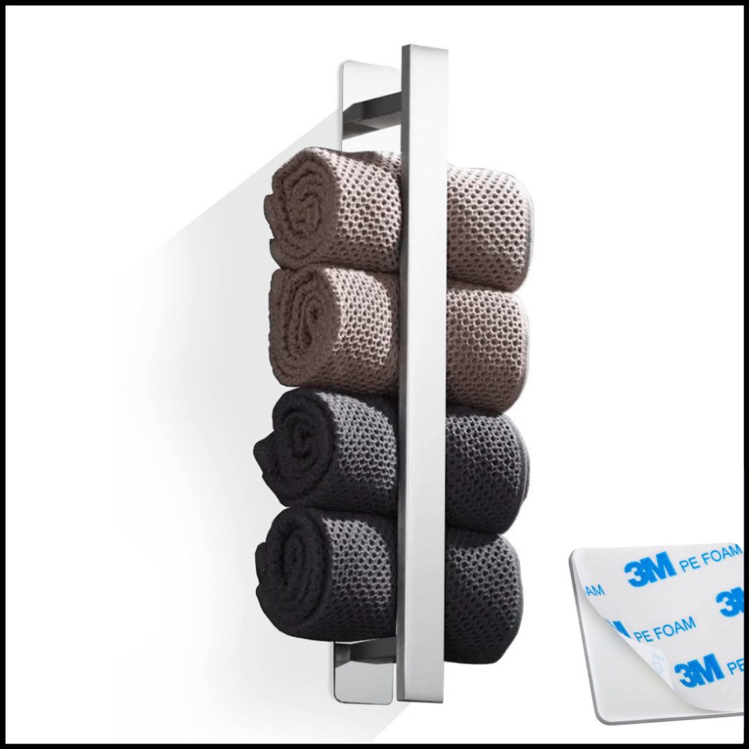 LIVINA HOME Handtuchhalter ohne Bohren 40cm Edelstahl, Gästehandtuchhalterung zum Kleben fürs Bad, Handtuchständer schwarz, Handtuchhalter Wand, Wandhaken, Handtuchhaken