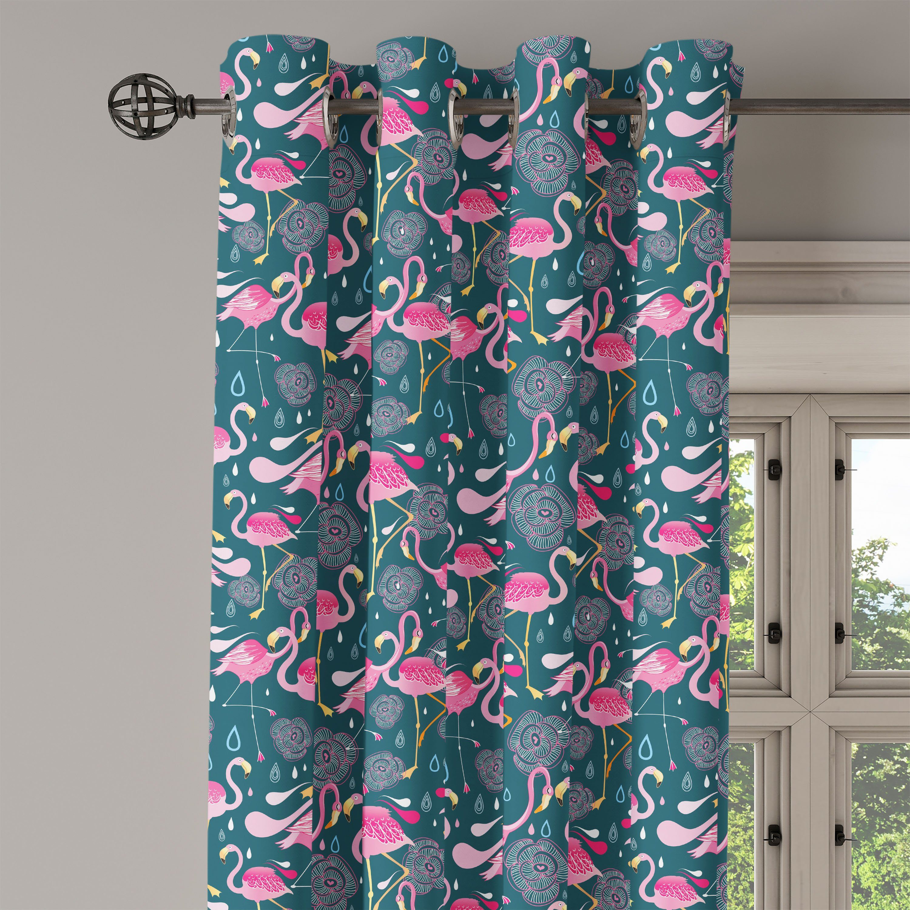 Gardine Dekorative 2-Panel-Fenstervorhänge für Abakuhaus, Exotischer Flamingos Wohnzimmer, Schlafzimmer Vogel-Muster