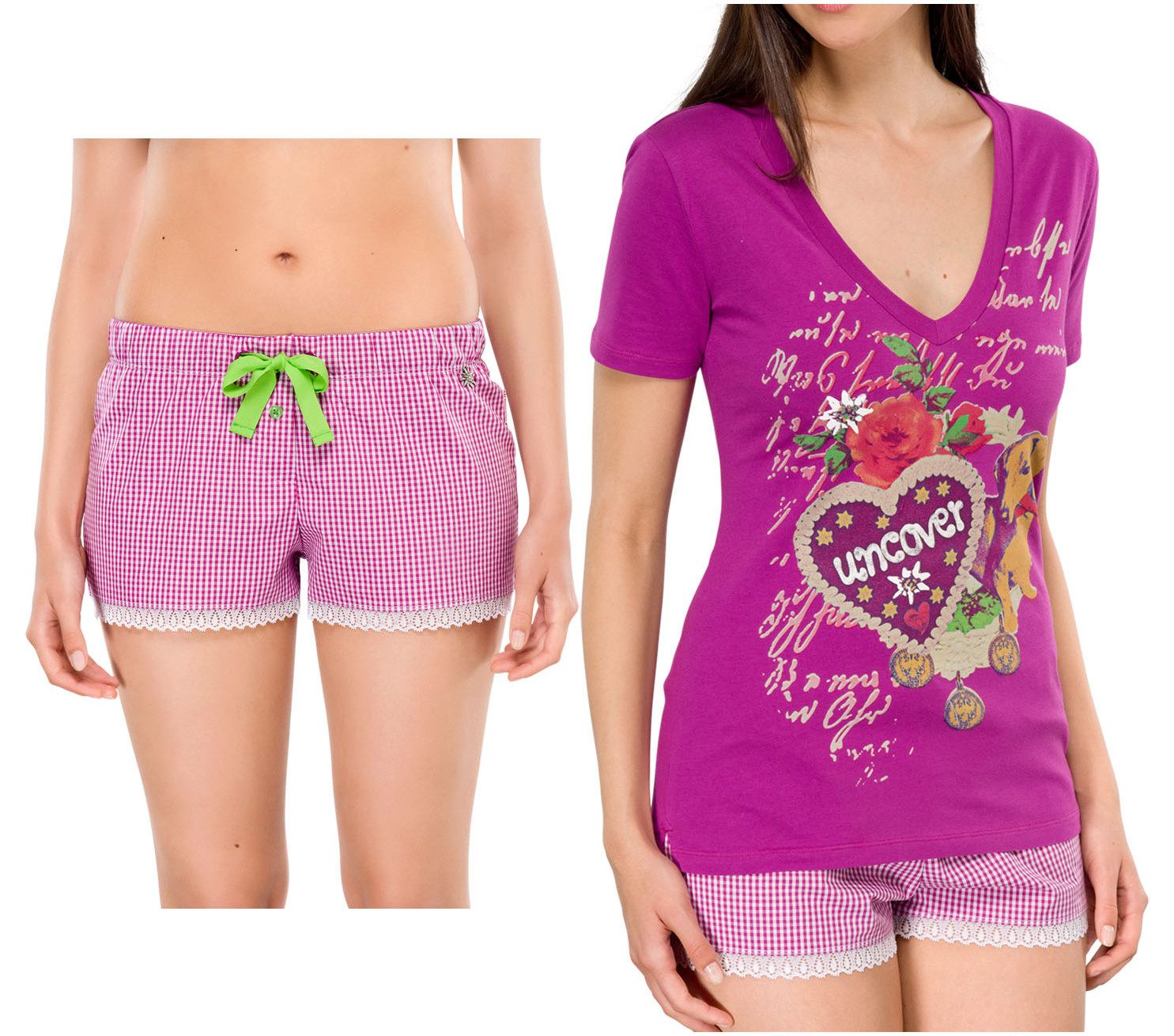 Schiesser Schlafanzug Uncover (Set, 2 tlg) Damen Shorty Schlafanzugshose Web+Schlafshirt Kurzarm Oktoberfest
