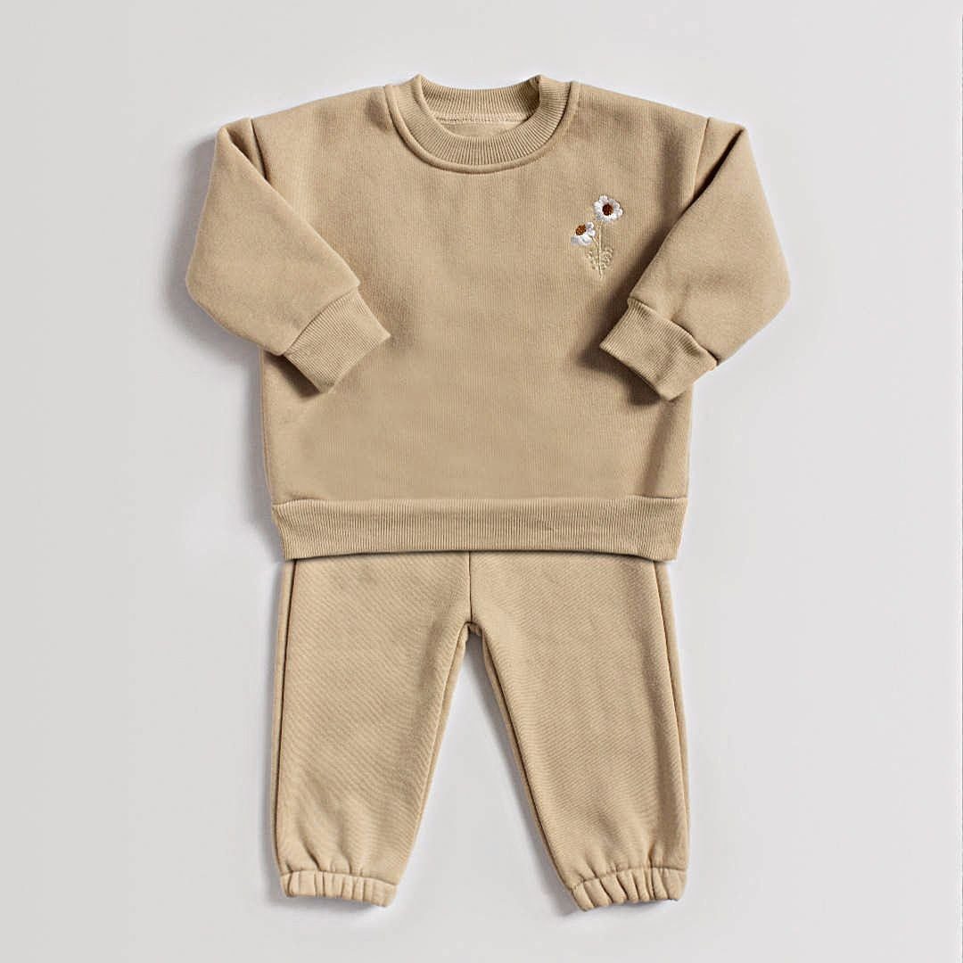 Langarmshirt & Hose Outfit Set Sweatshirt & Jogger mit Blumenstickerei