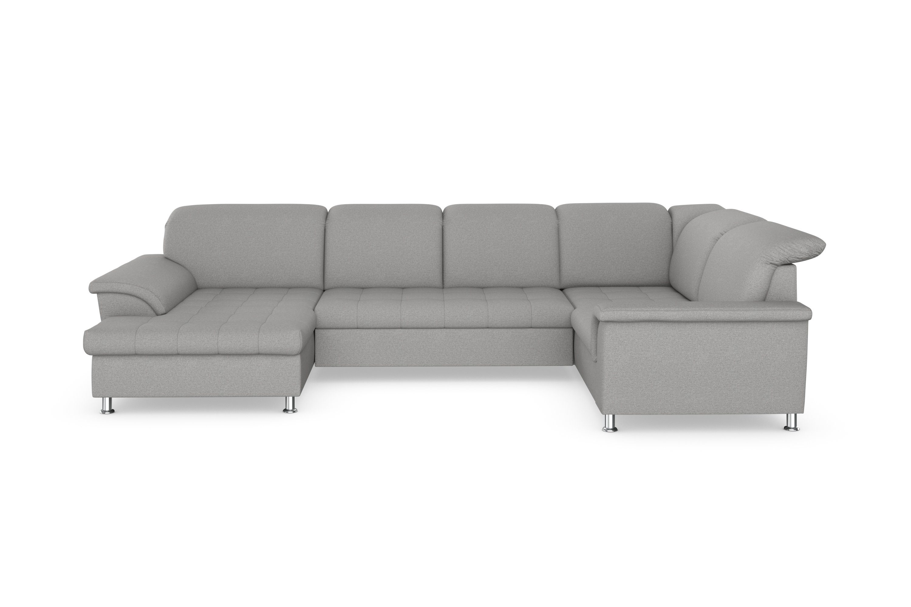 DOMO collection Wohnlandschaft Franzi optional mit Bettfunktion, Bettkasten & Kopfteilverstellung, U-Form, Recamiere links, silber, B/T: 352/214 cm. Reduzierter Preis € 1.899,99. Unverbindliche Preisempfehlung € 3.699,99