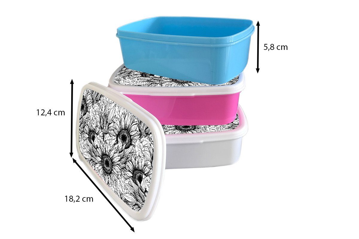 Lunchbox Brotbox rosa (2-tlg), Blumen - - Sonnenblume für Muster, Erwachsene, MuchoWow Mädchen, Kunststoff, Snackbox, Kunststoff Kinder, Brotdose