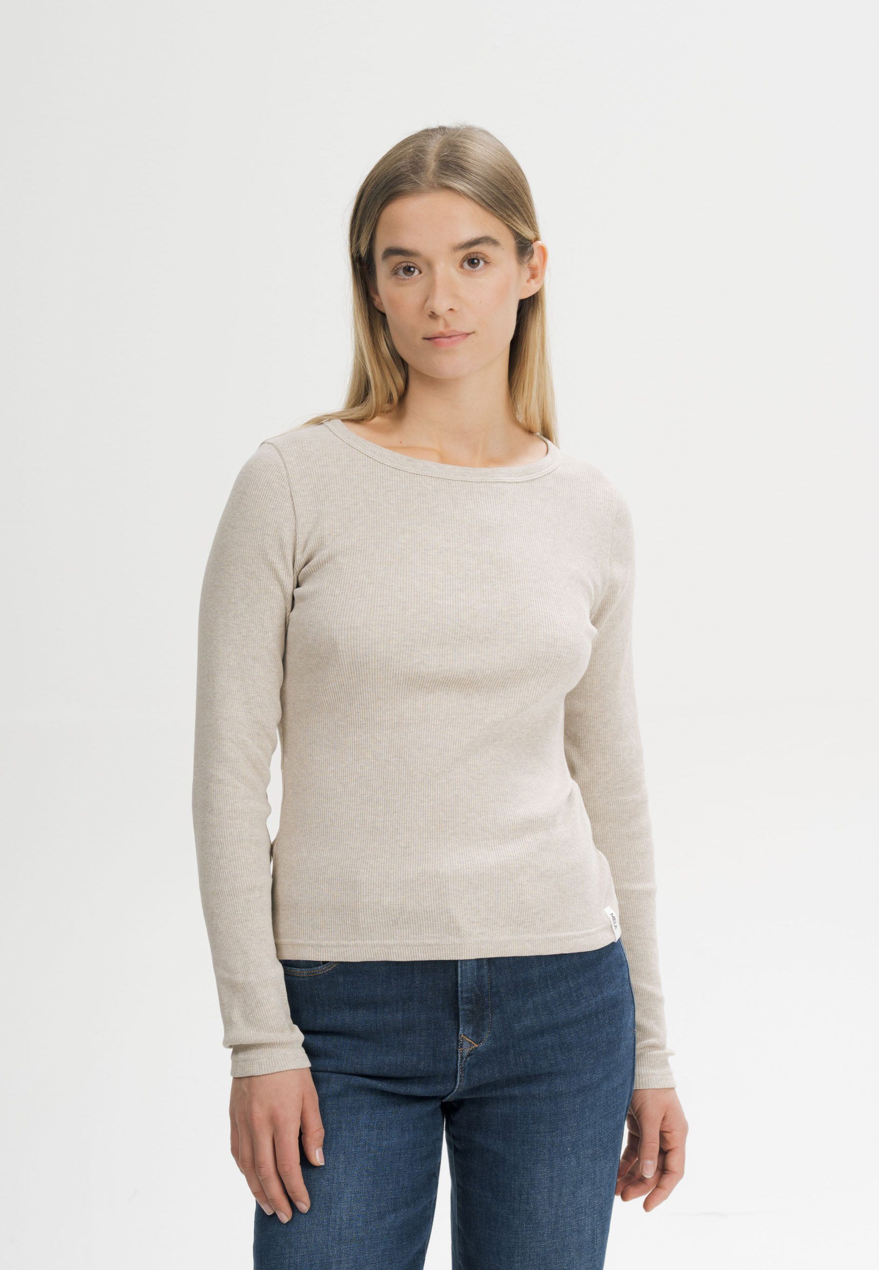 MELA Langarmshirt Ripp Longsleeve Style MEHAR Eingefasster Halsausschnitt