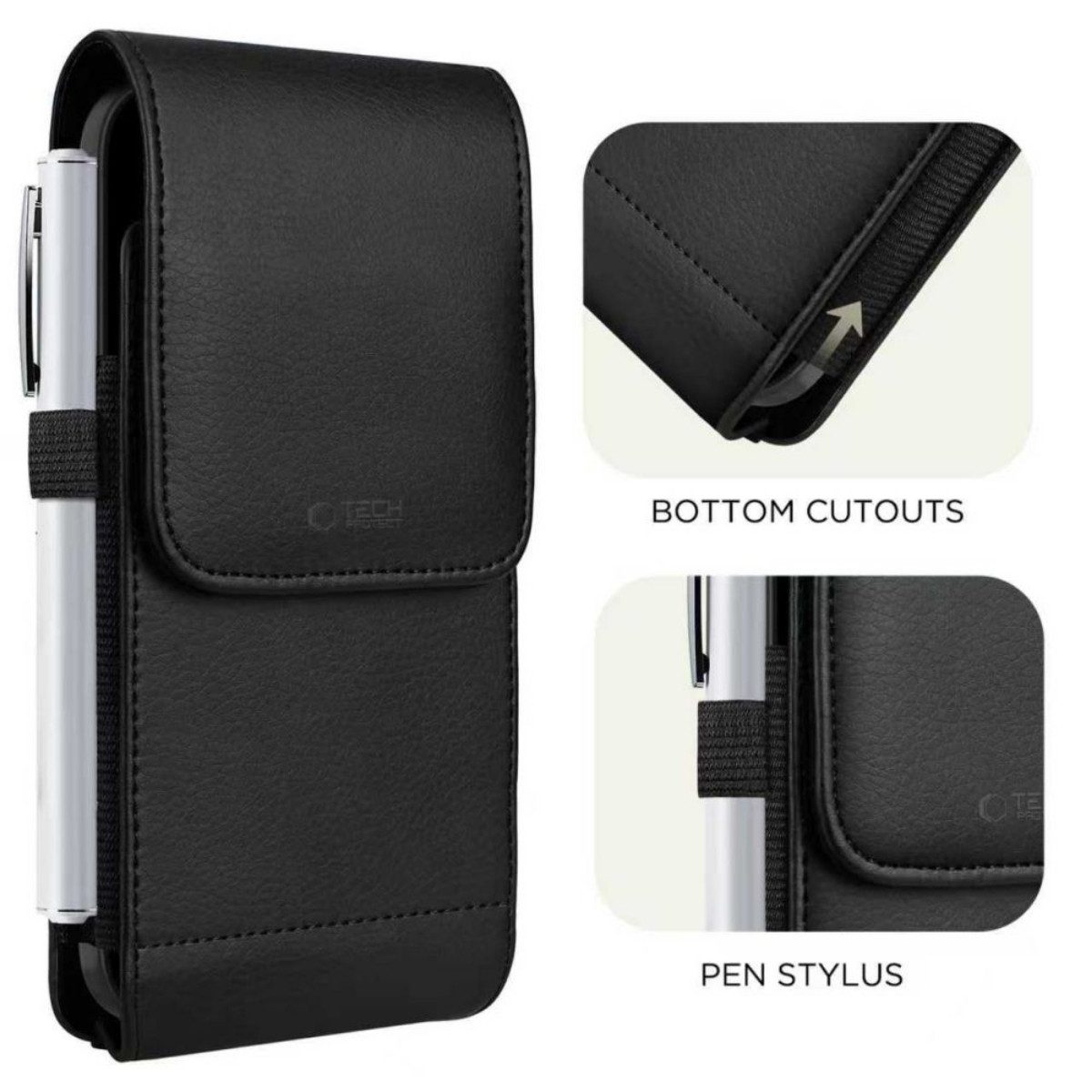 TECH PROTECT Handyhülle SM75 Tasche für 5,8–6,8 Smartphones – Schwarz 5,8–6,8 Zoll, Universelle Gürteltasche aus Öko-Leder mit Magnetverschluss