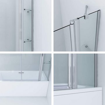 AQUALAVOS Badewannenfaltwand Duschabtrennung Glas Duschwand für Badewanne Badewannenaufsatz, Einscheiben-Sicherheitsglas (ESG) 5 mm mit Nanobeschichtung, 130x140 cm, 150x140 cm, Spritzschutz im Bad, mit Acryl- Duschablage