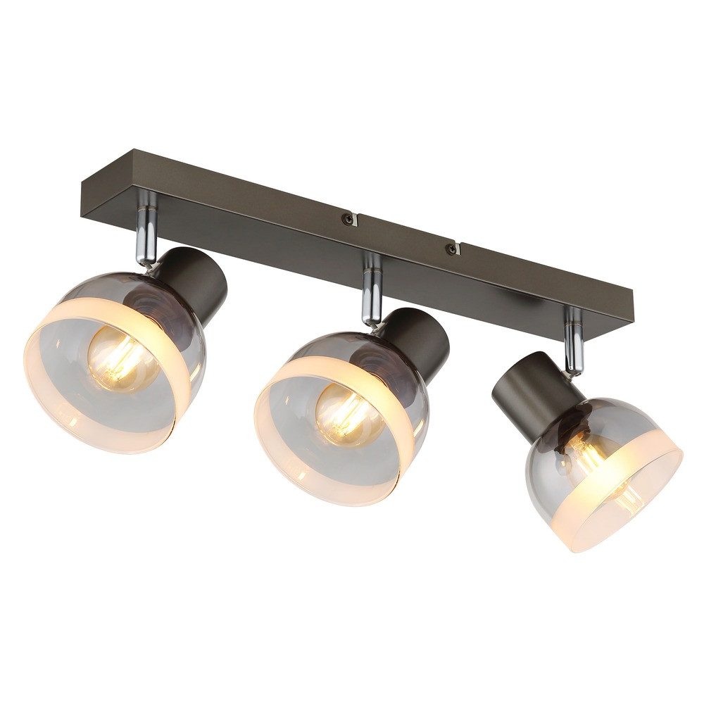 GLOBO LIGHTING Deckenstrahler, Leuchtmittel nicht inklusive, Deckenstrahler Deckenlampe Schwenkbar Schwarz Glas Rauchoptik B 41 cm