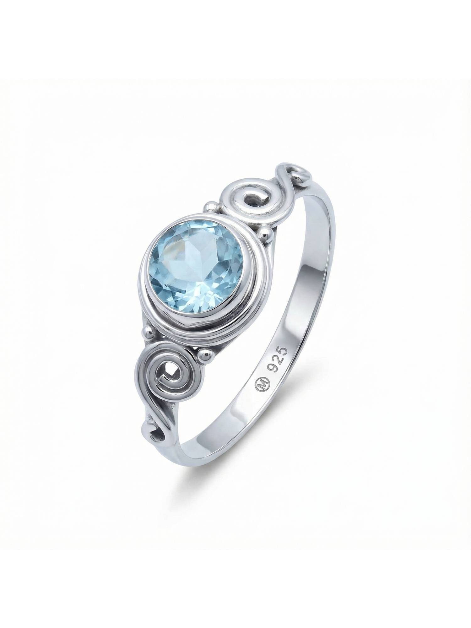 Silberring KINURI aus 925 Silber mit blau Topas