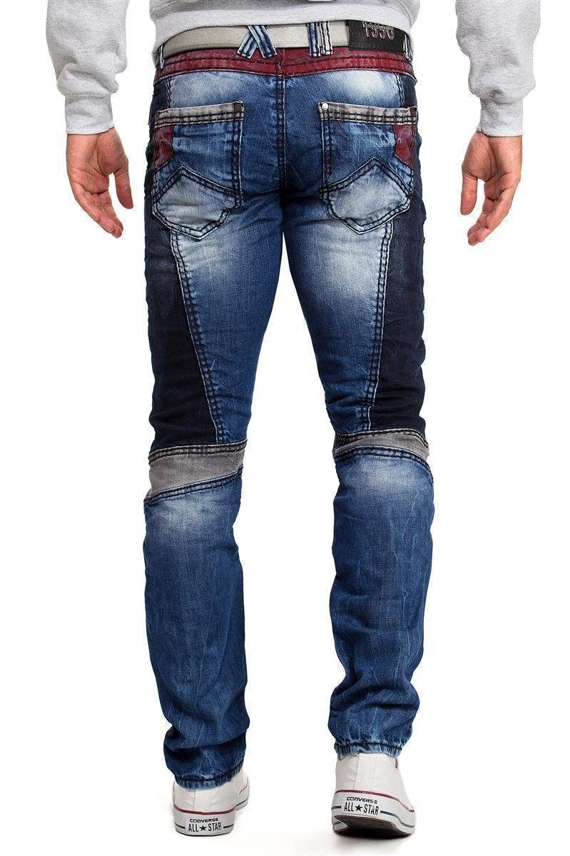 mit 5-Pocket-Jeans Bereichen Biker Hose farblich & Cipo BA-CD574 abgesetzten Baxx