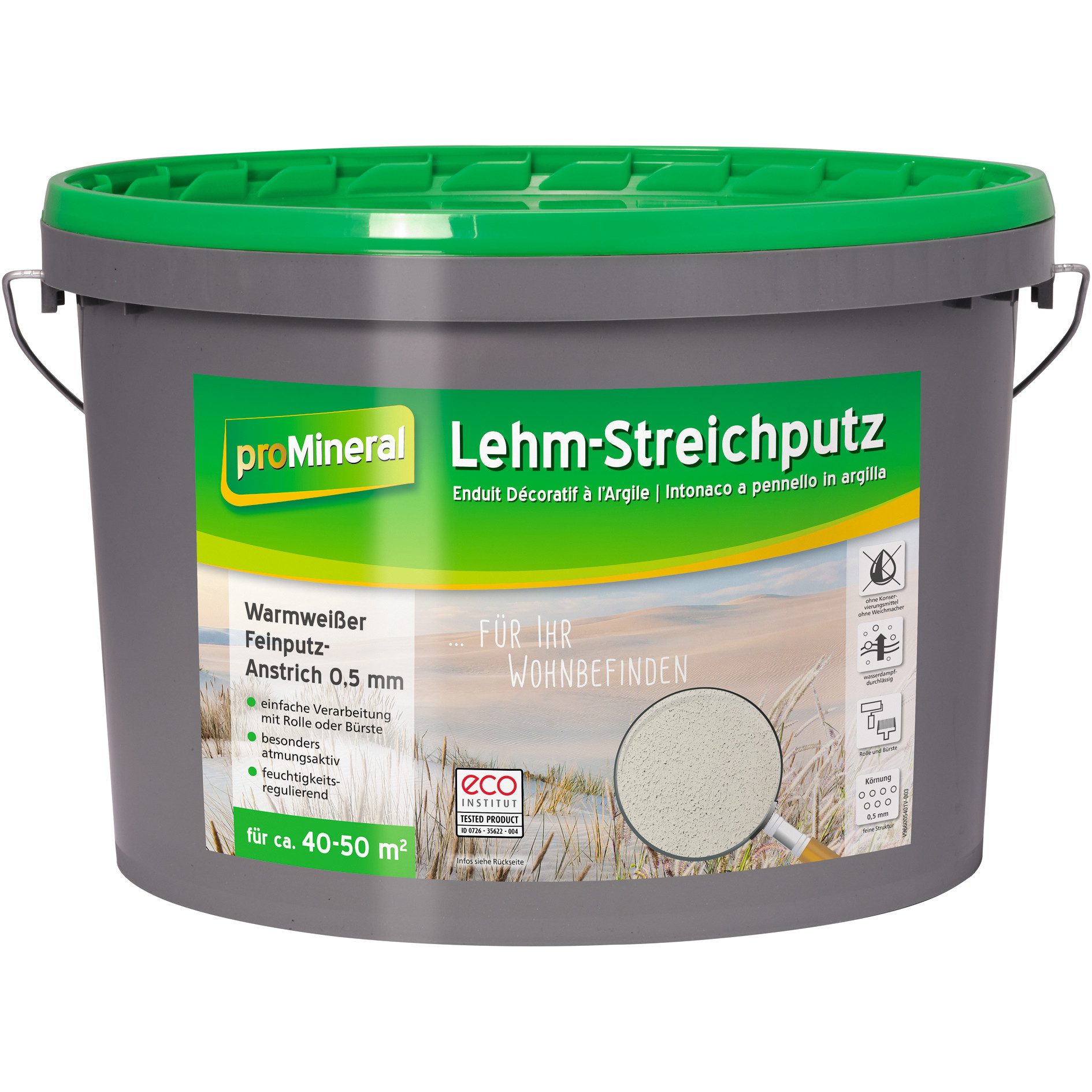 proMineral Dispersions-Silikatputz proMineral Lehm-Streichputz 18kg Warmweiß atmungsaktiv, feuchtigkeitsregulierend, lösemittelfrei