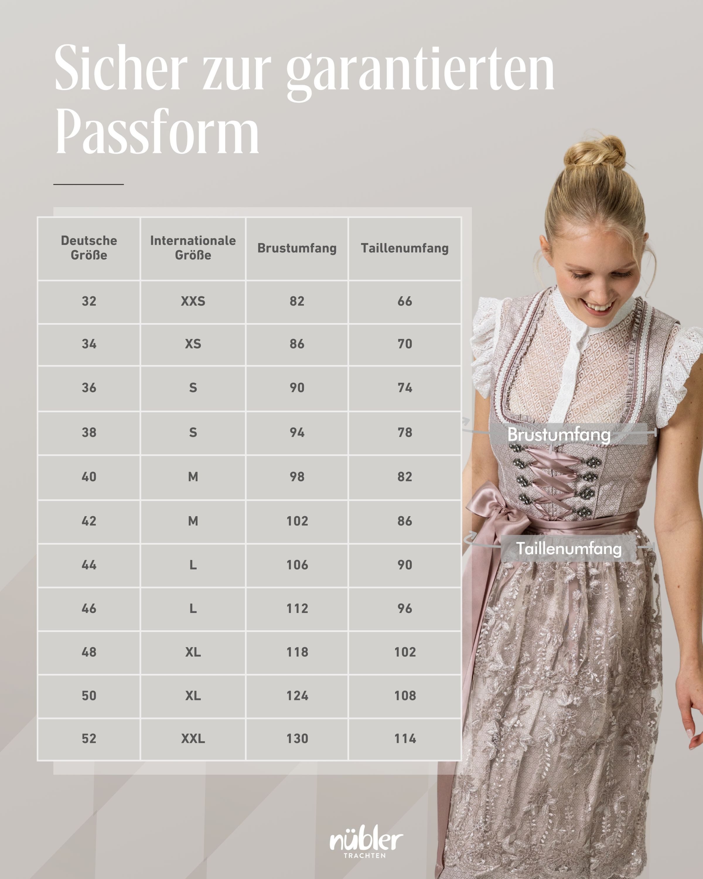 Nübler Trachtenkleid Dirndl Midi Tessa in Taupe von Nübler - Rocklänge 65 cm