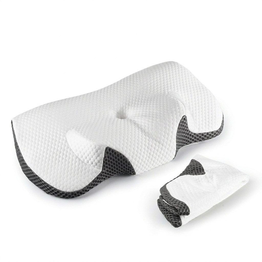 Esun Kopfkissen Orthopädisches Nackenkissen Memory Foam mit 2 Höhen, 6 Zonen, Füllung: 100% Memory Foam, 1 Nackenkissen + 1 Kissenbezug, Seitenschläferkissen inkl. extra Kissenbezug