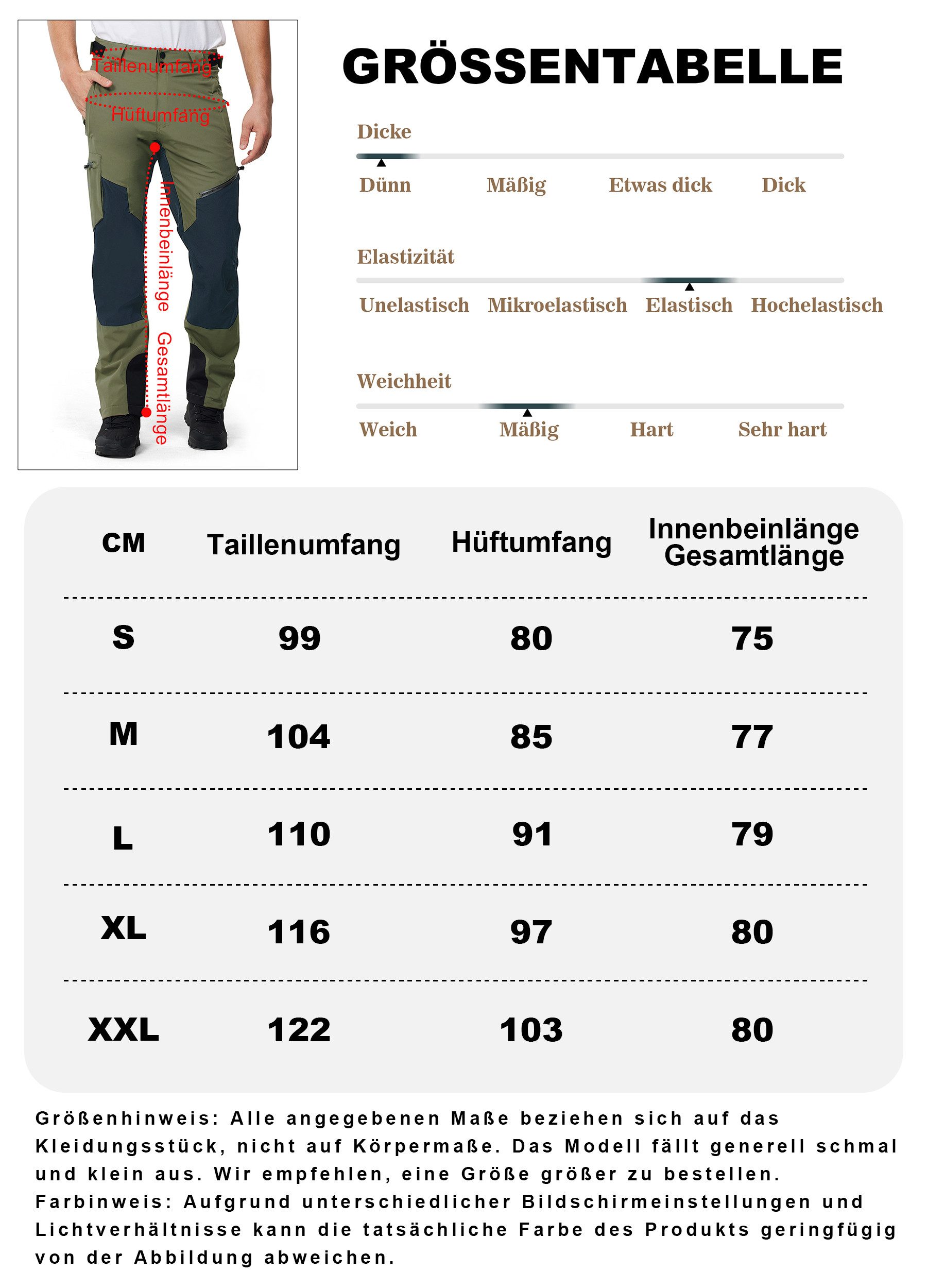 ATLASLAVA Outdoorhose Herren Wanderhose Wasserdicht Trekkinghose, Größen S–XXL verfügbar (1-tlg) Atmungsaktiv Männerhose für Outdoor-Aktivitäten & Außenarbeiten