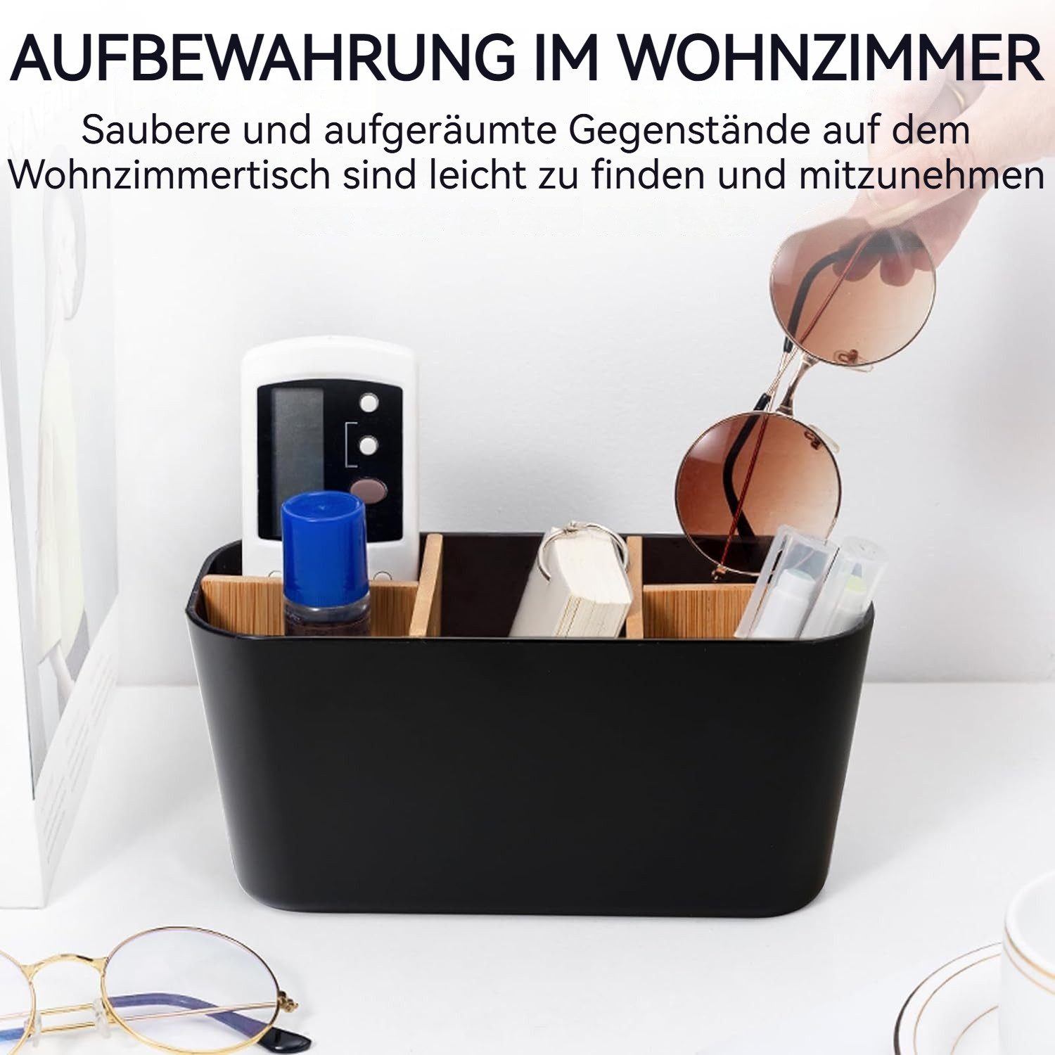 BlingBin Zahnbürstenhalter Bambus Trennwände Toothbrush Holder Badezimmer Organizer, (1er Set, 1-St., 1pcs), mit 4 Zahnbürstenfächer + 1 Zahnpastafach Geeignet für Büro Wohnzimmer