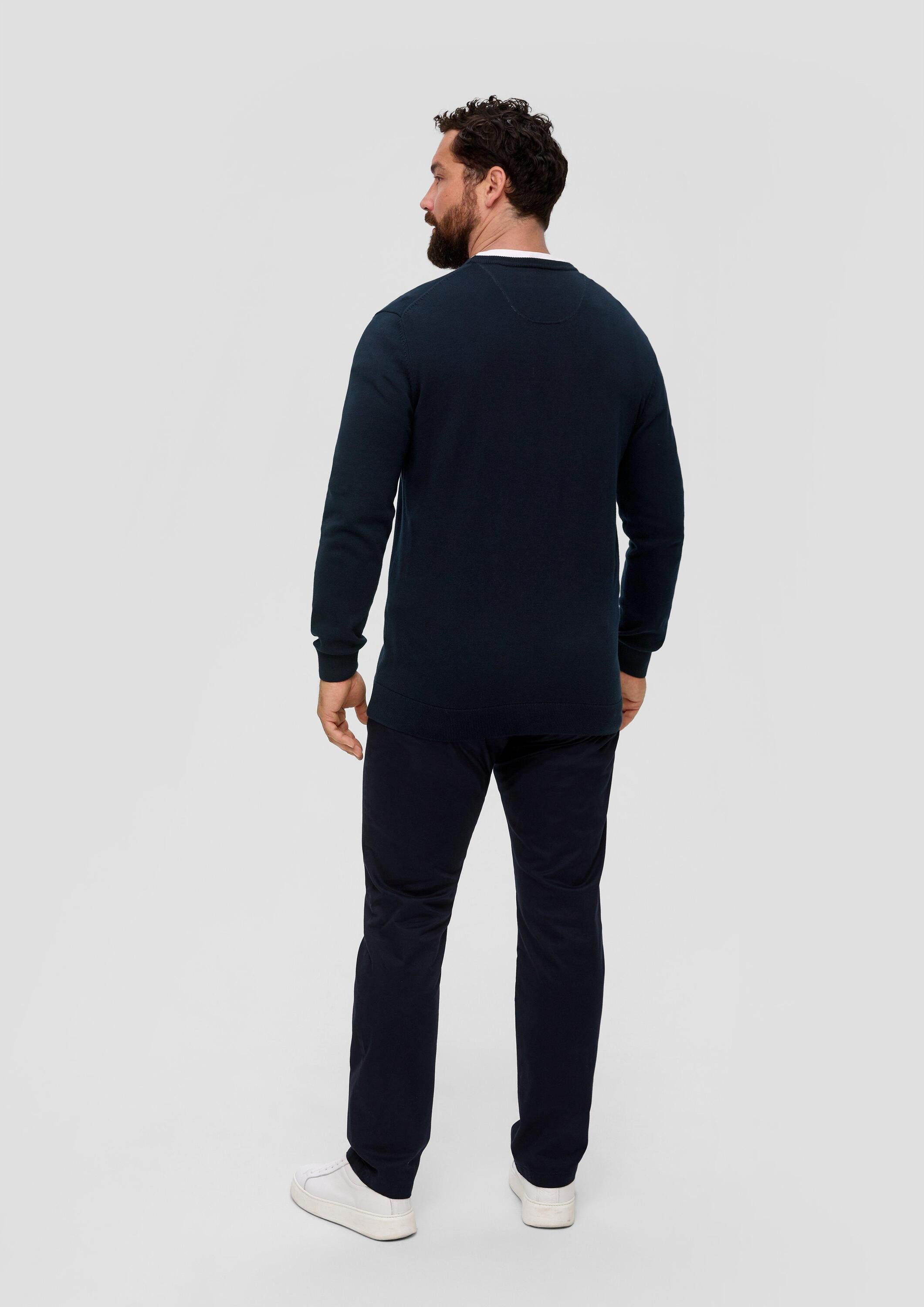 s.Oliver Longpullover Strickpullover Baumwollpullover mit Logo-Stickerei