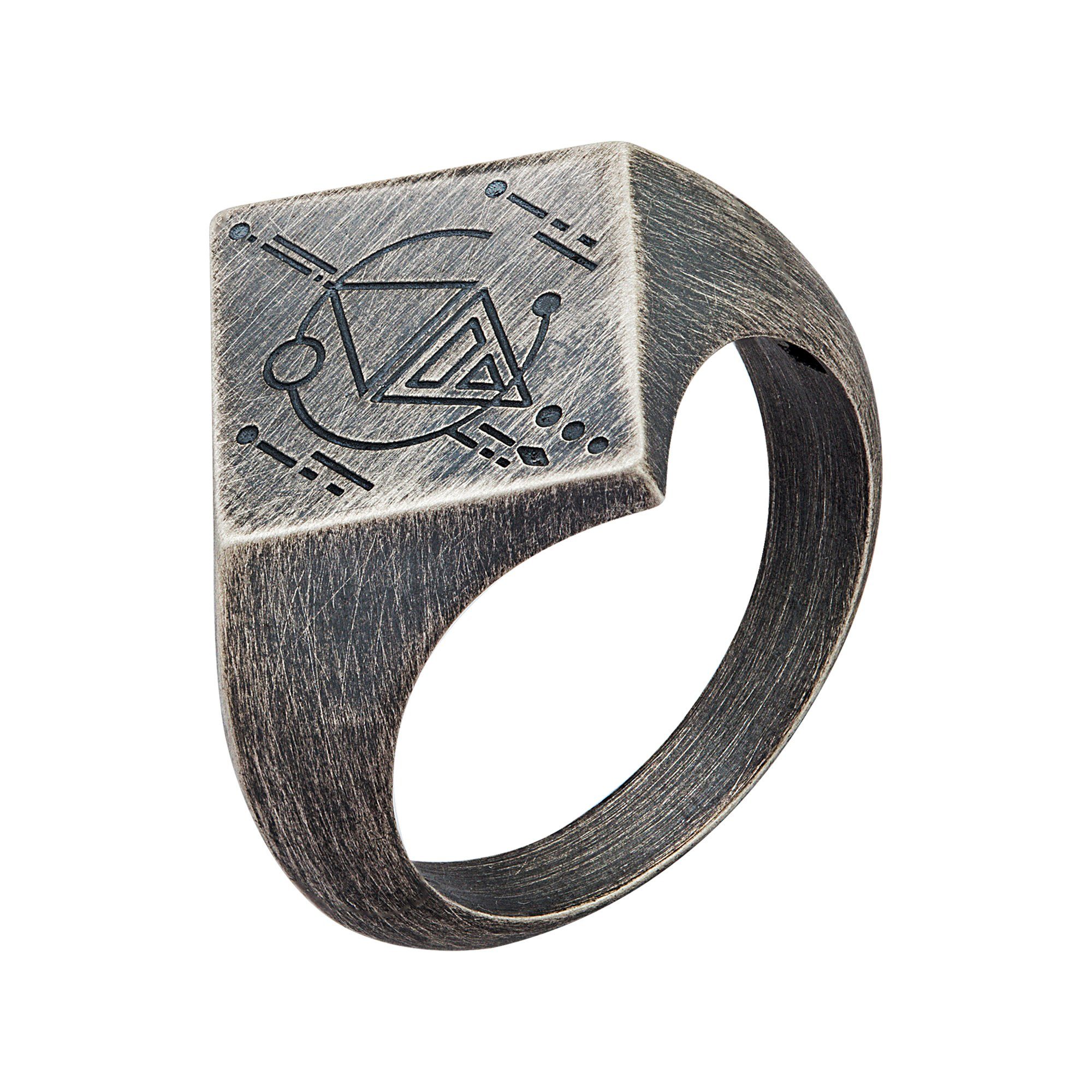 CAÏ Fingerring 925 Silber Raute oxidiert matt Siegelring grau Tattoo Motiv