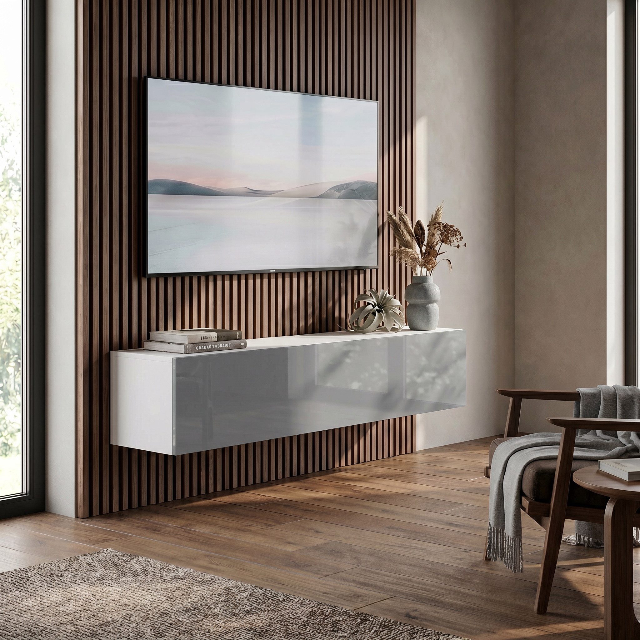 InnoFurn TV-Board Vela (1x hängender Tv-Schrank), Sanftes Öffnen, Made in Germany, Modernes Design, hängender Tv-Board