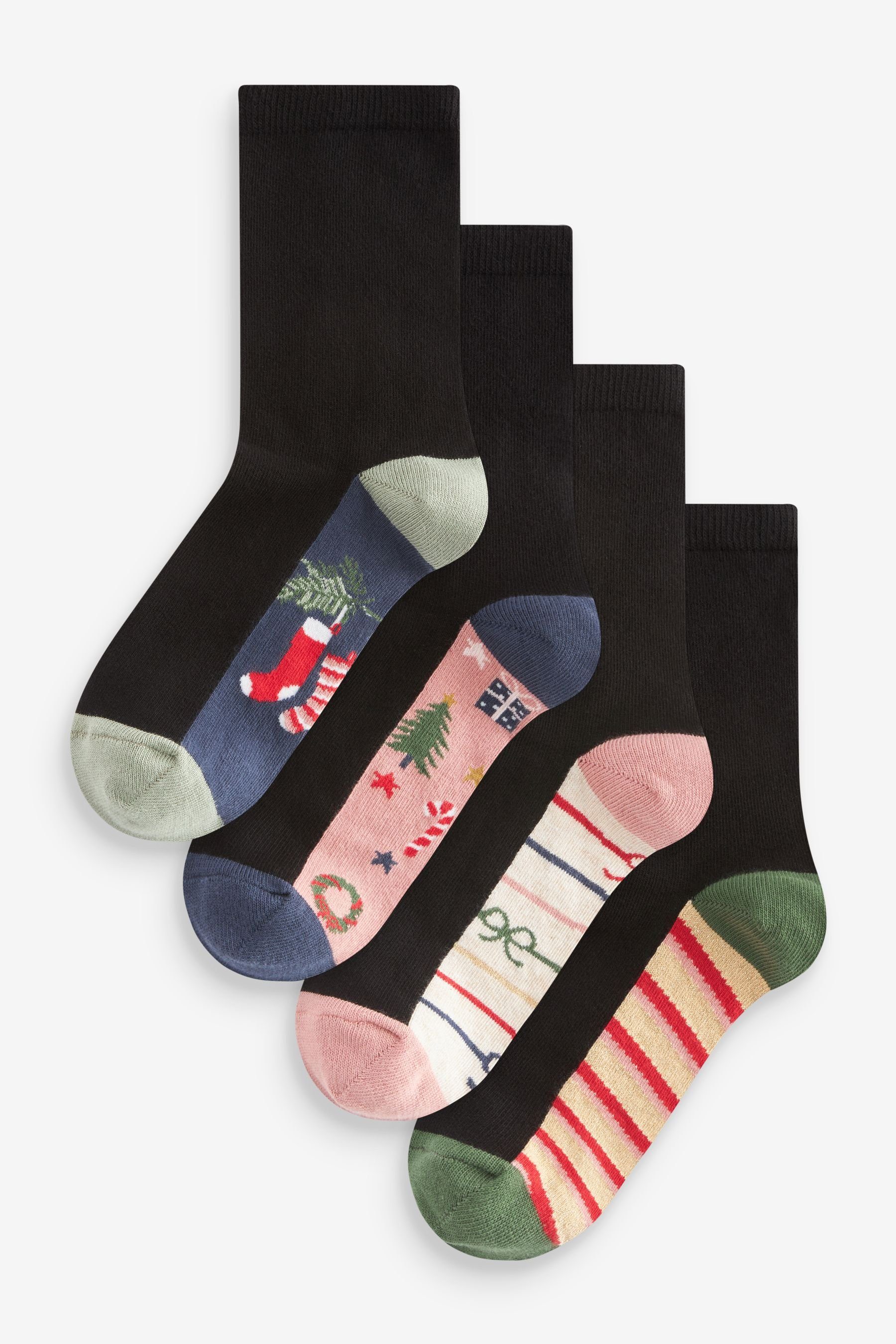 Next Kurzsocken Söckchen mit Fußbett, 4er-Pack, schwarz (1-Paar) Christmas Stockings