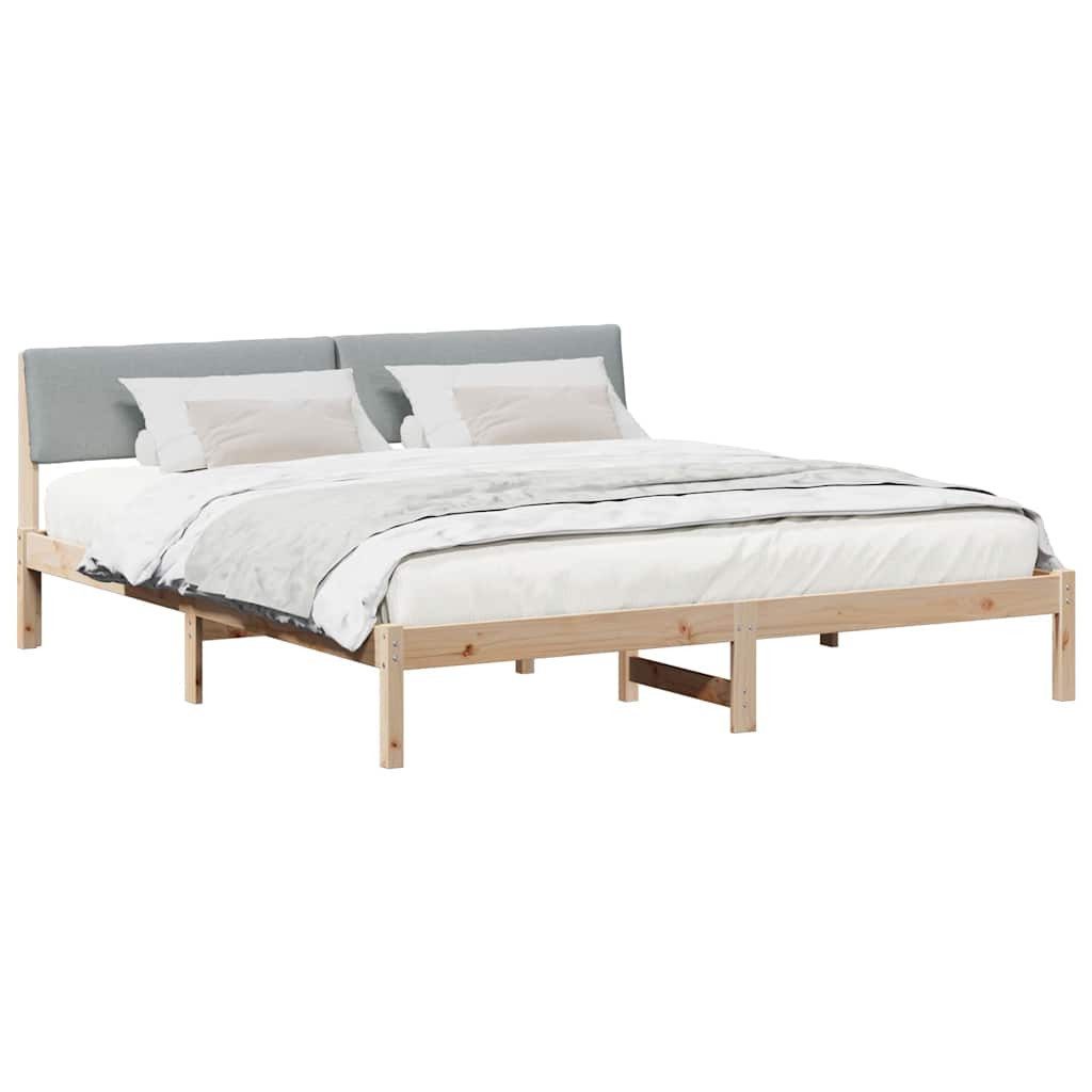 furnicato Bett Bettgestell Massivholz 200x200 cm Braun und hellgrau, Gepolstertes Kopfteil für dein Doppelbett mit inklusivem Lattenrost