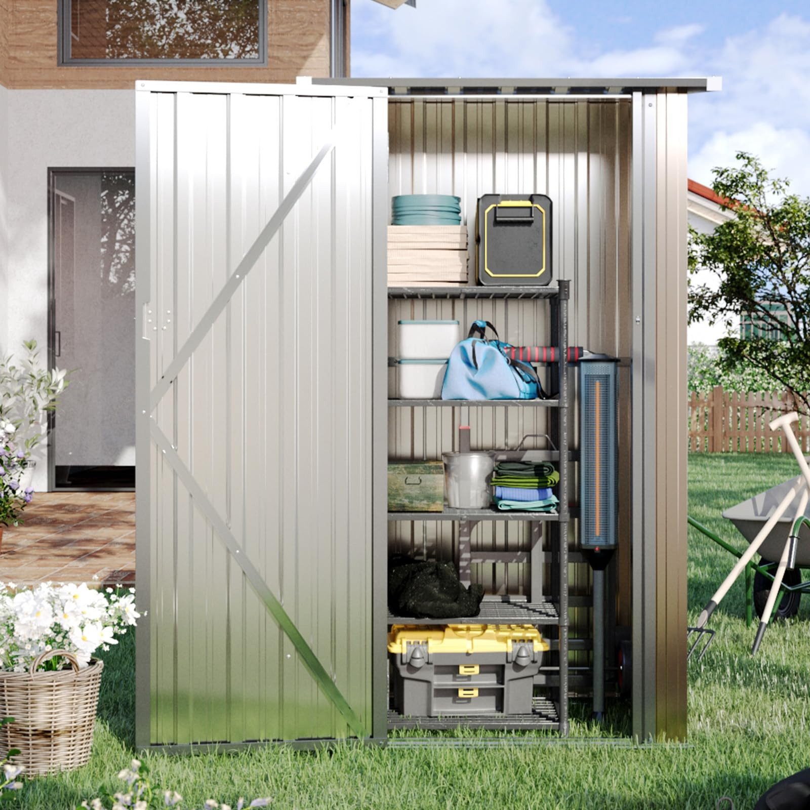 AOXUN Gerätehaus 0,88 m² mit abschließbarer Tür und Pultdach, 88 x 61 x 164 cm, BxT: 88x61 cm, (1 St), Geräteschuppen für Hinterhof, Terrasse und Rasen