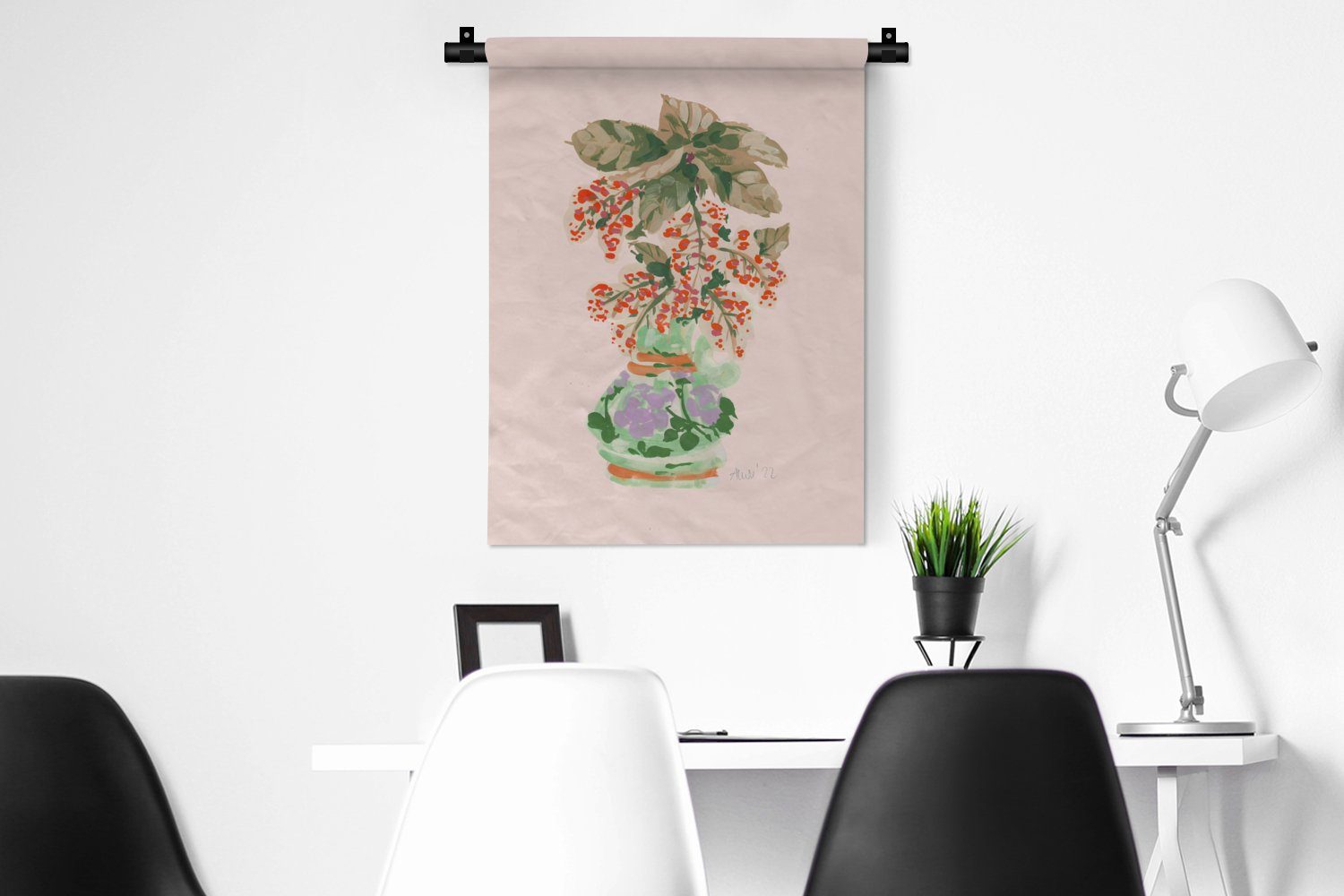 MuchoWow Wanddekoobjekt Blumen - Vase Wand, Tapisserie, Deko - der für Schlafzimmer - Wohnzimmer, Pflanzen an Pastell
