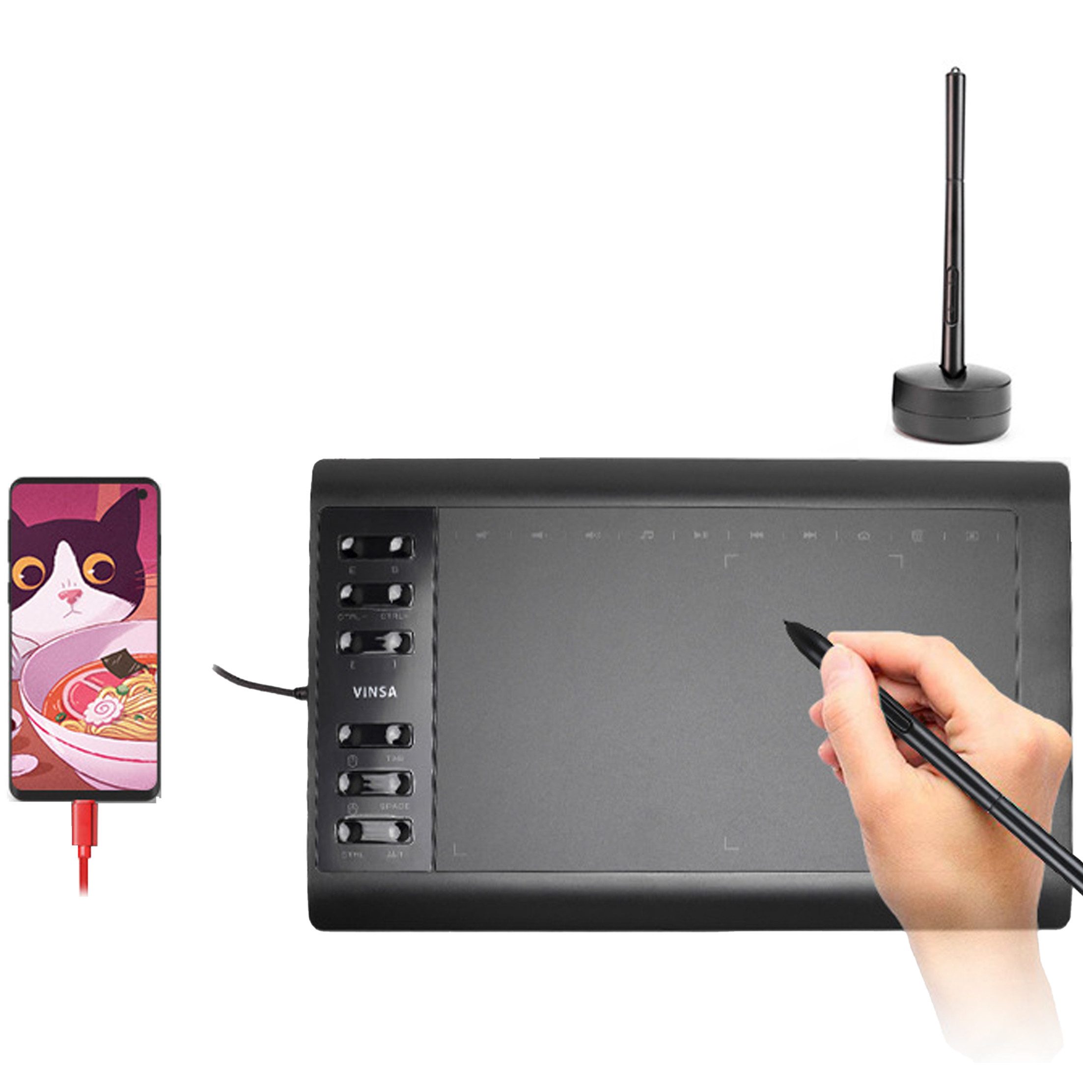 KINSI Digitales Grafiktablett mit Stift,Grafisches Handzeichenbrett Grafiktablett (für Zeichnen,Lernen & Arbeiten,präzises digitales Skizzieren)