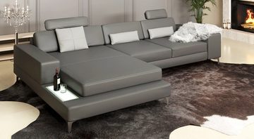 BULLHOFF Wohnlandschaft Wohnlandschaft Leder Ecksofa Designsofa Eckcouch L-Form LED Leder Sofa Couch XL hell grau »MÜNCHEN III« von BULLHOFF, Made in Europe