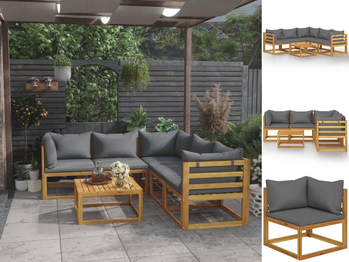 vidaXL GartenEssgruppe 6tlg Garten Lounge Set mit Auflagen Massivholz