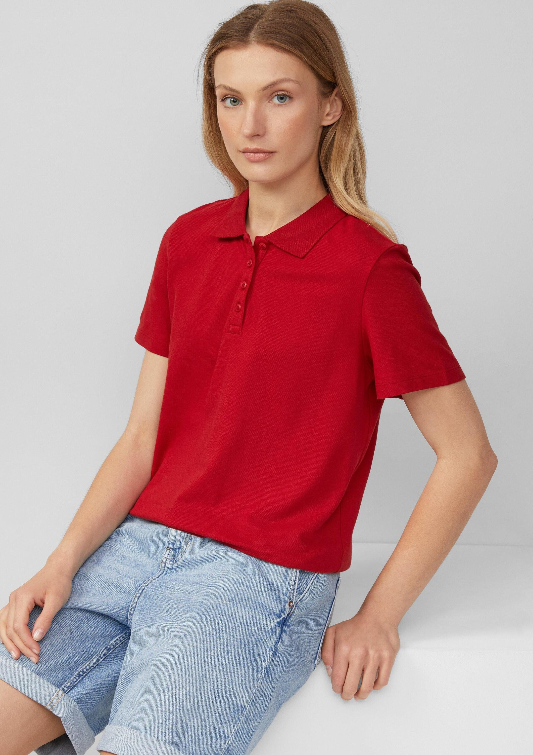 s.Oliver Kurzarmshirt Polo-Shirt Verkürztes Poloshirt aus Baumwollpiqué