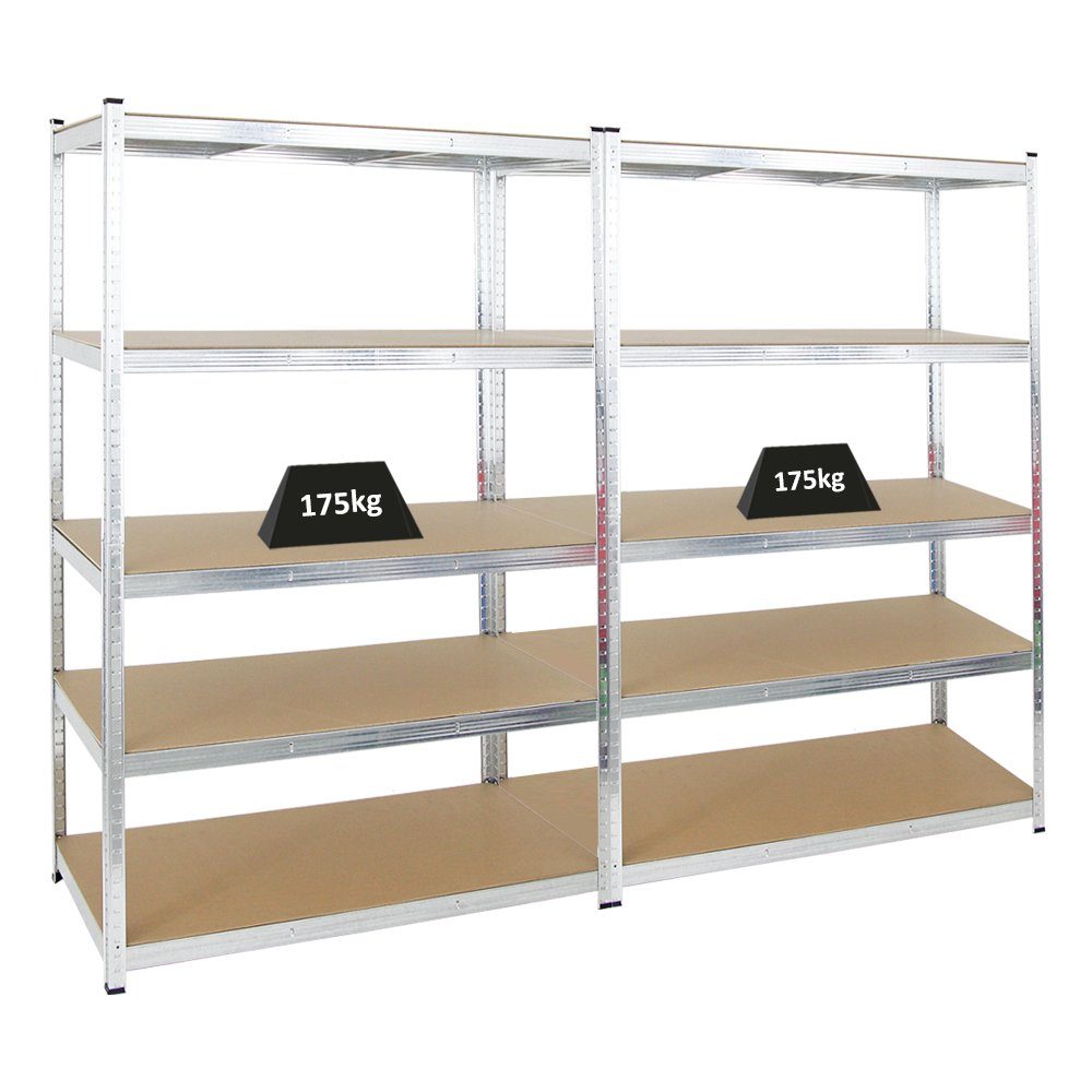 PROREGAL® Schwerlastregal MegaDeal 2x Kellerregal GORILLA 180x120x60cm Fachlast 175kg Verzinkt, Garagenregal Werkstattregal Lagerregal Lastenregal mit 5 MDF-Fachböden