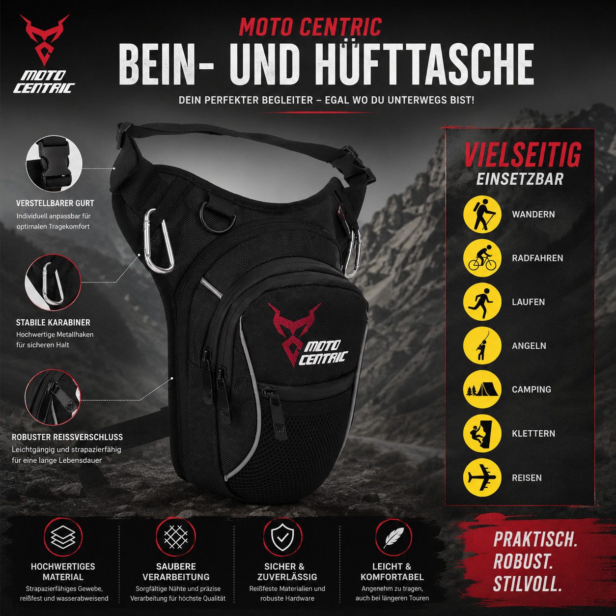 RAIKOU Beintasche Oxford Hüfttasche, Motorrad-Beintasche Oberschenkel, Gürteltasche,Taille, Bauch, Geldbörse – Bild 5 von 5
