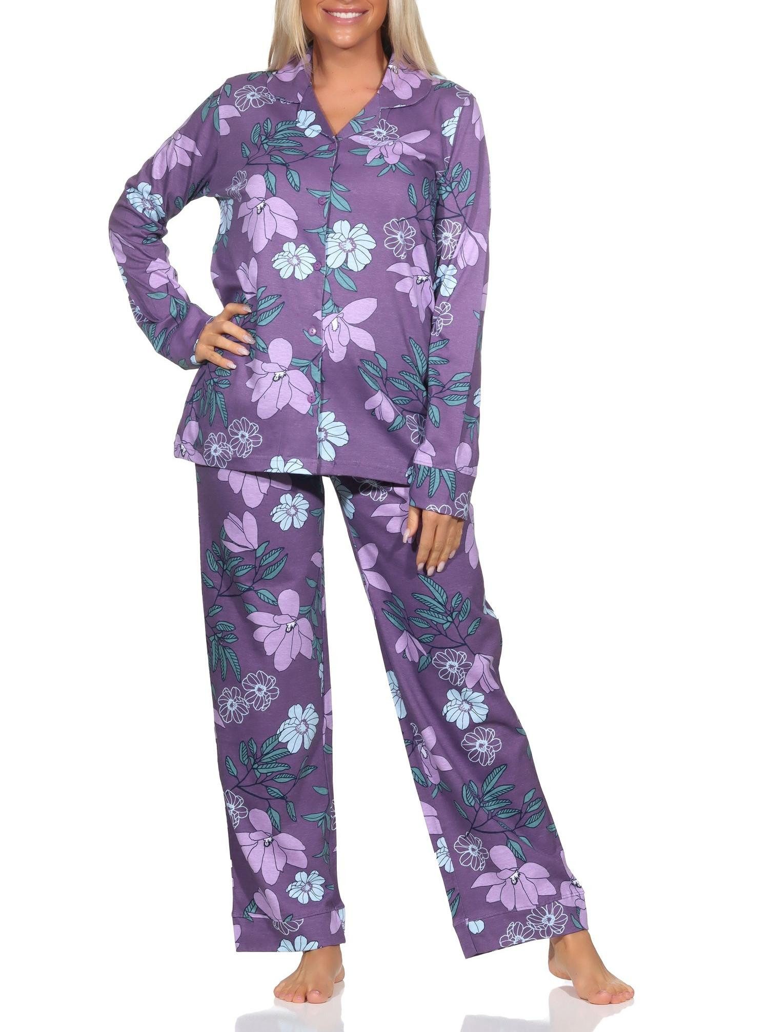 Normann Pyjama Normann Damen langarm Schlafanzug Pyjama aus Jersey