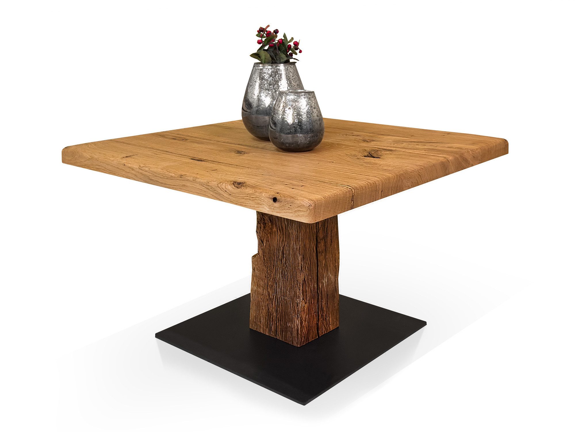 Moebel-Eins Couchtisch, GALINO Couchtisch, Material Massivholz/Metall, Alteiche geölt/schwarz