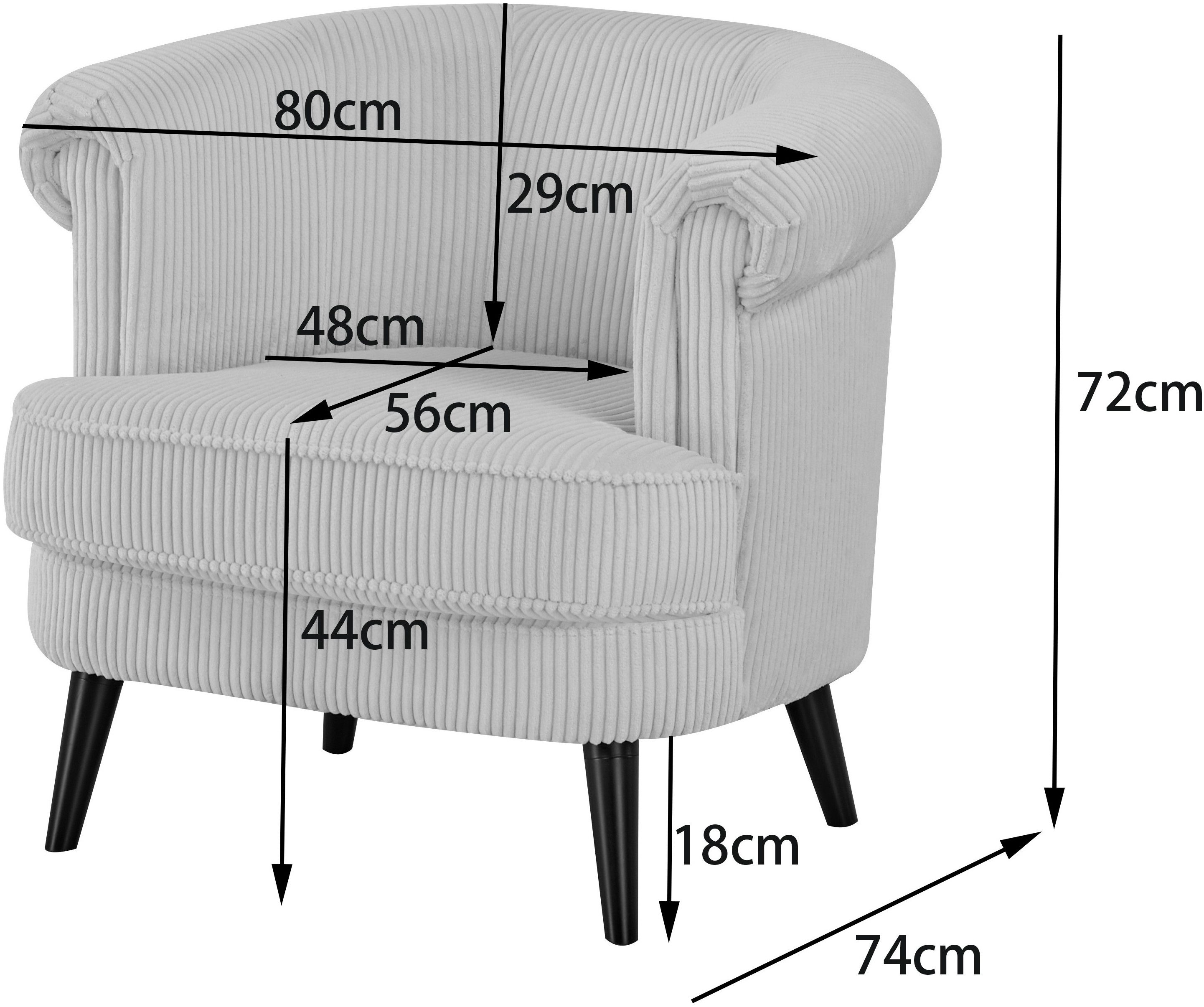 INOSIGN Sessel HUTSELL in Cord und Webstoff, TV-Sessel oder Relax-Sessel, passt in jedes Wohnzimmer