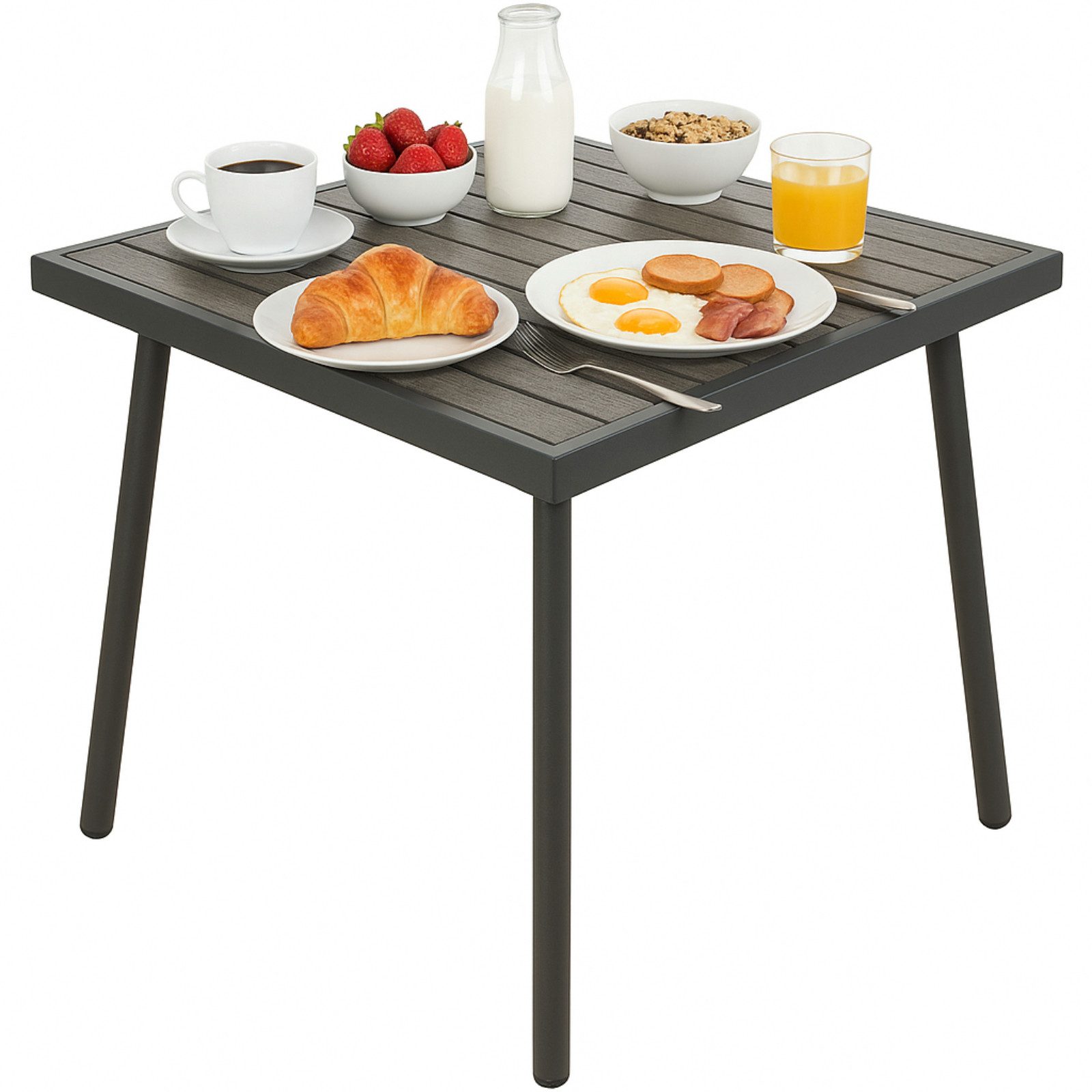 Koopman Gartentisch Balkontisch Tisch Terrassentisch Holzoptik 70x70cm Metallrahmen (1-St), Anthrazit, Vierbeiner, Holz-Optik, Stabil, Robust