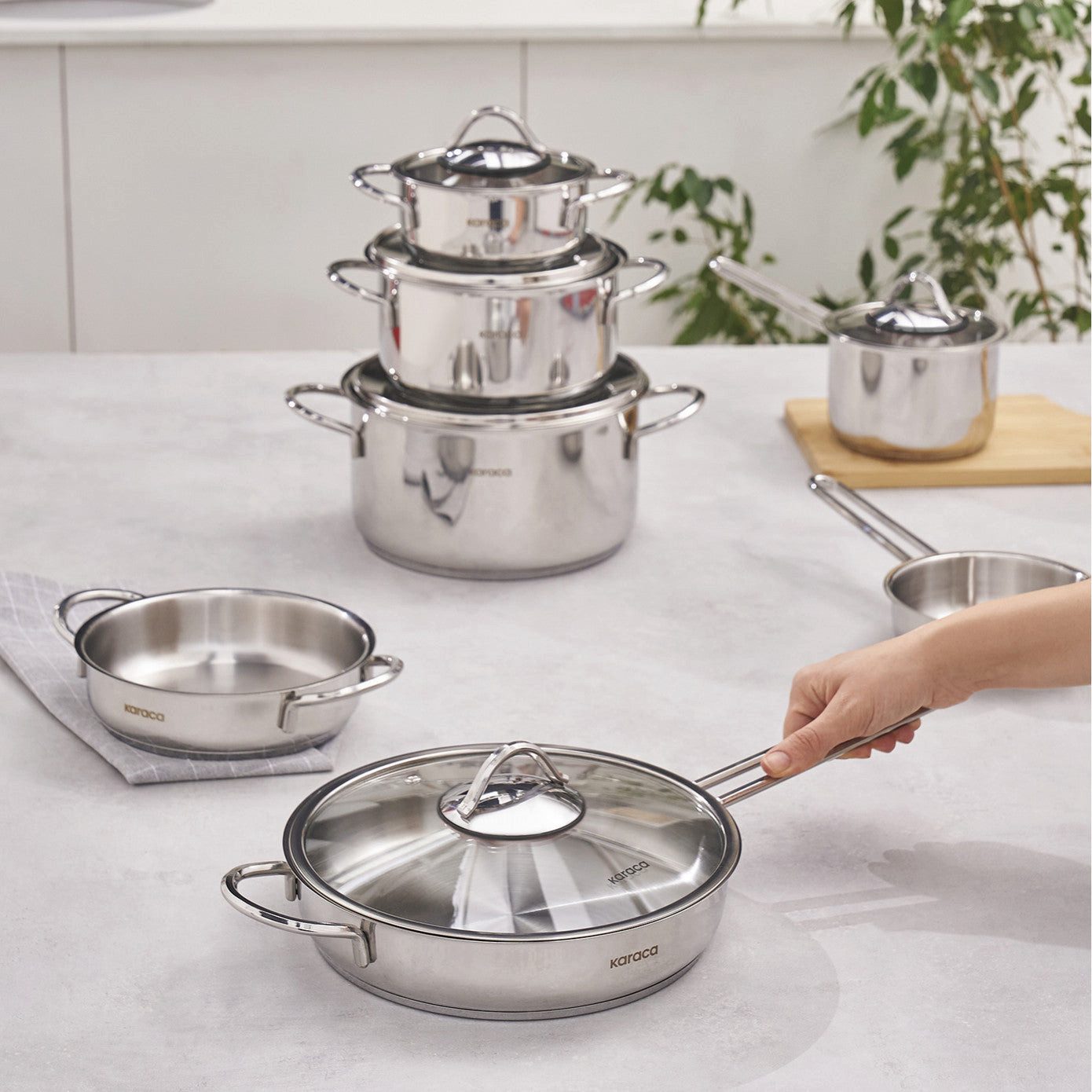 Karaca Topf-Set Karaca Ada 12-teiliges Stahl Kochgeschirr Set V2 Kochset Pfannenset – Bild 4 von 5