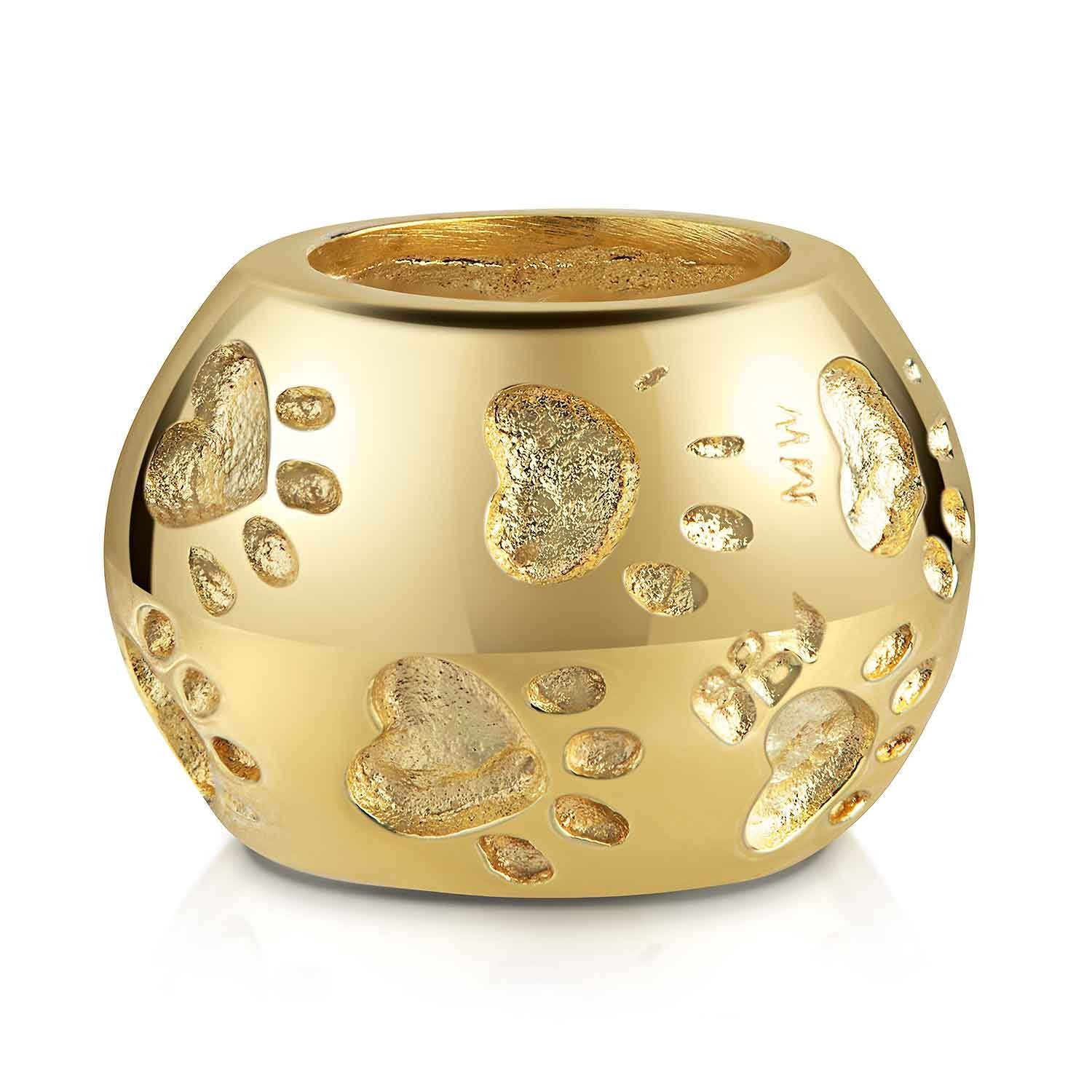 Materia Bead TIer Hund Pfoten Abdrücke Gelbgold 1686, Sterlingsilber, vergoldet