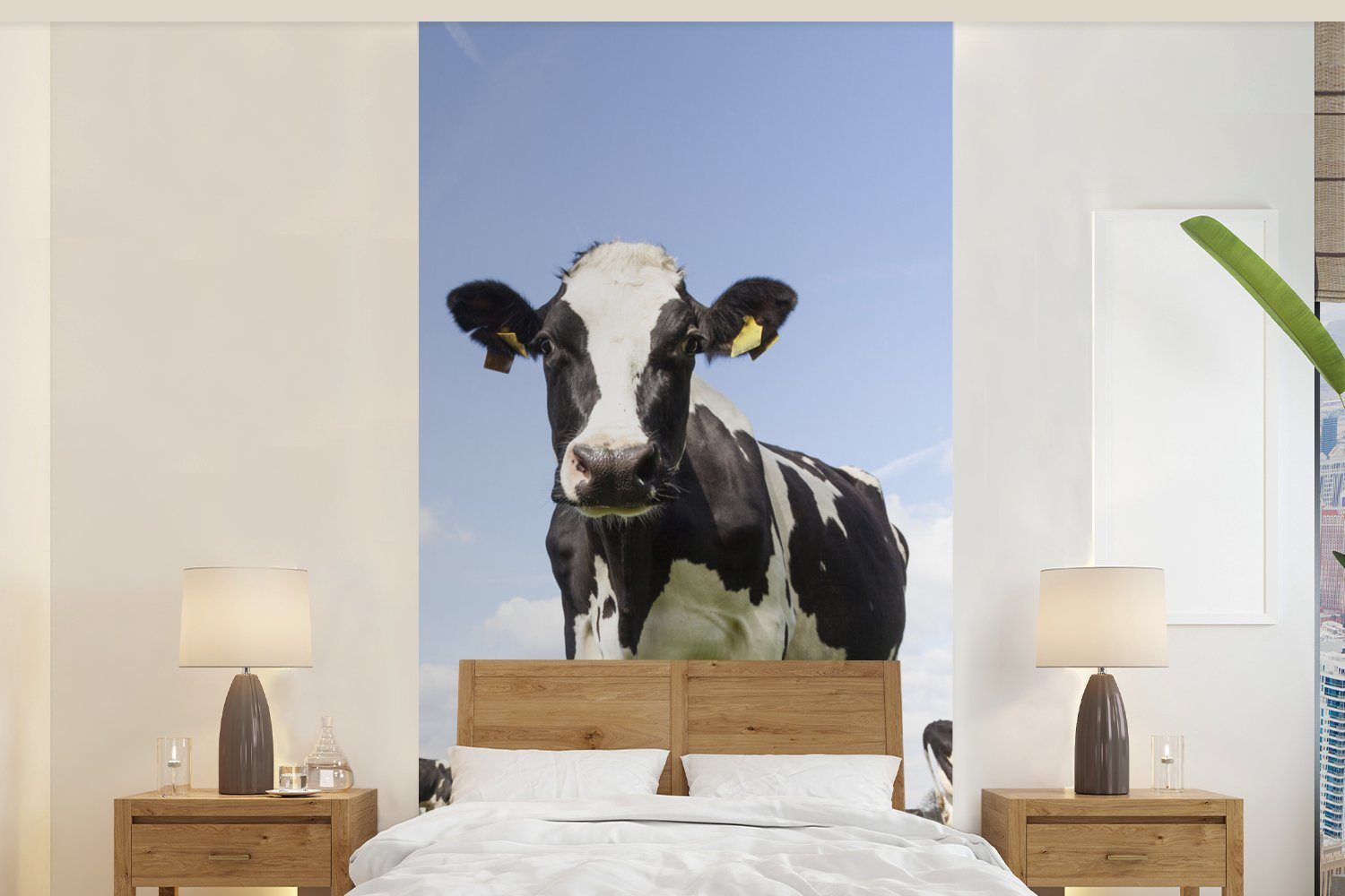 Schlafzimmer Wohnzimmer Bauernhof, Fototapete St), - Fototapete Küche, - Gras MuchoWow - - Sonne Matt, (2 Tiere Kühe bedruckt, Vliestapete für