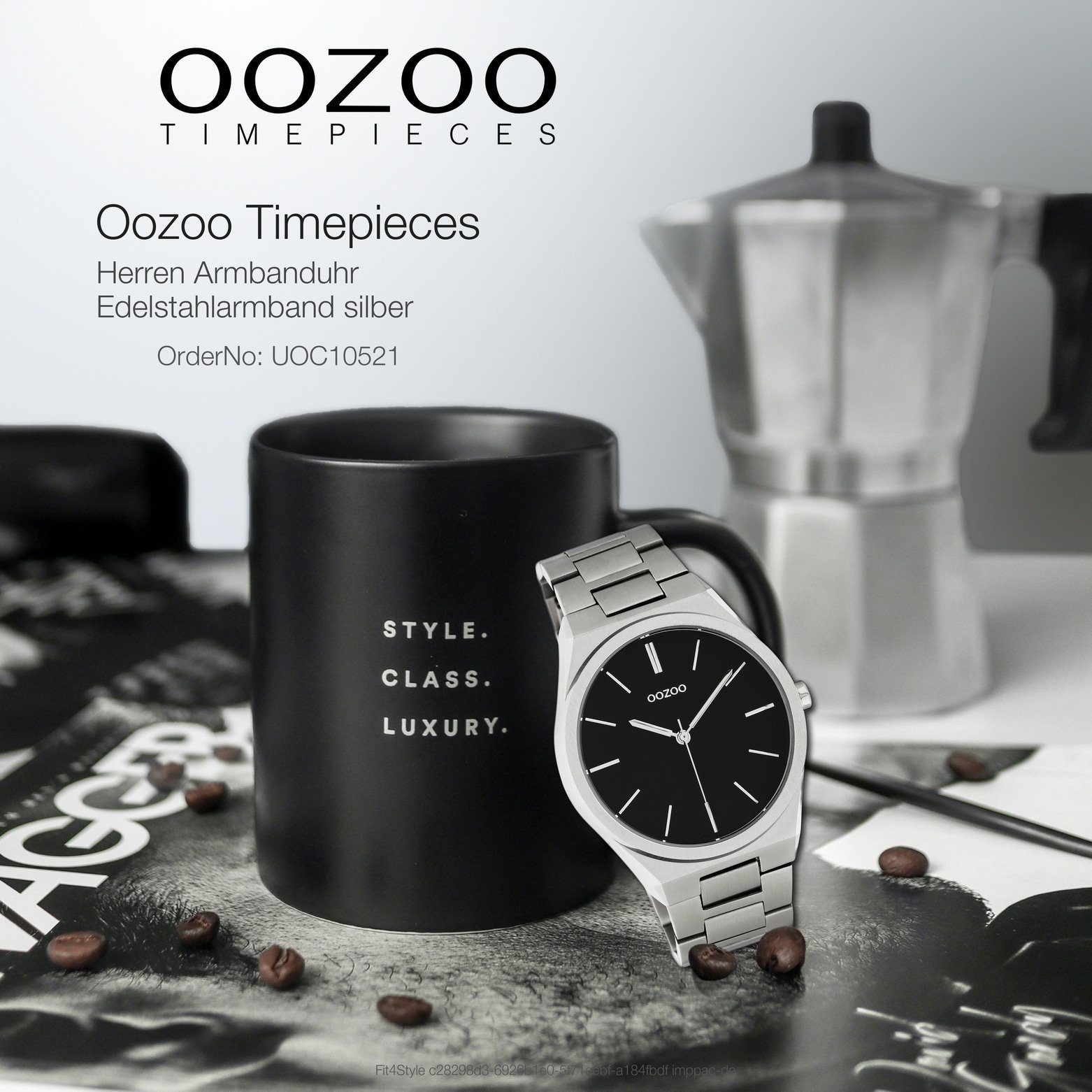 Unisex Armbanduhr rund, Edelstahlarmband, Oozoo Damenuhr OOZOO Fashion-Style Analog, Herren, silber groß (ca. 40mm) Quarzuhr