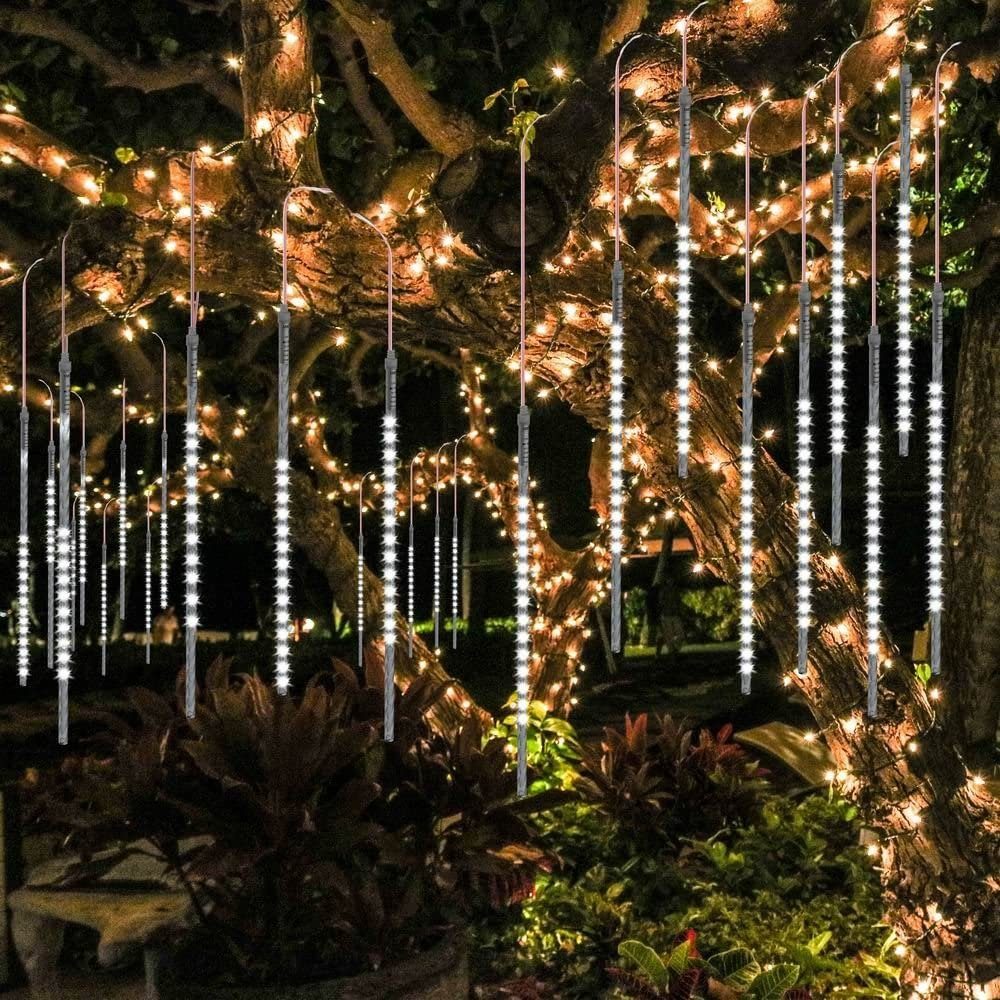 Rosnek LED-Lichterkette LED Eiszapfen Lichterkette,50cm,8 Rohre, Weihnachten Garten Baum Deko, 288-flammig, Wasserdichte Weiß