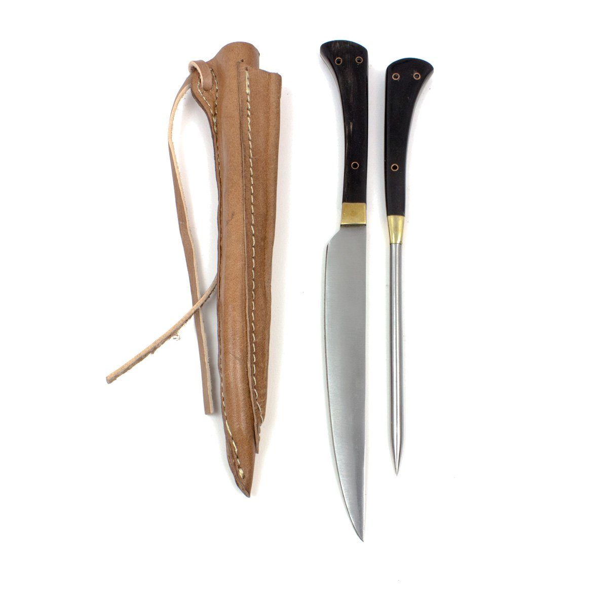 Besteck-Set Mittelalter-Besteck Set Typ 4 mit Doppellederscheide schwarzer Griff