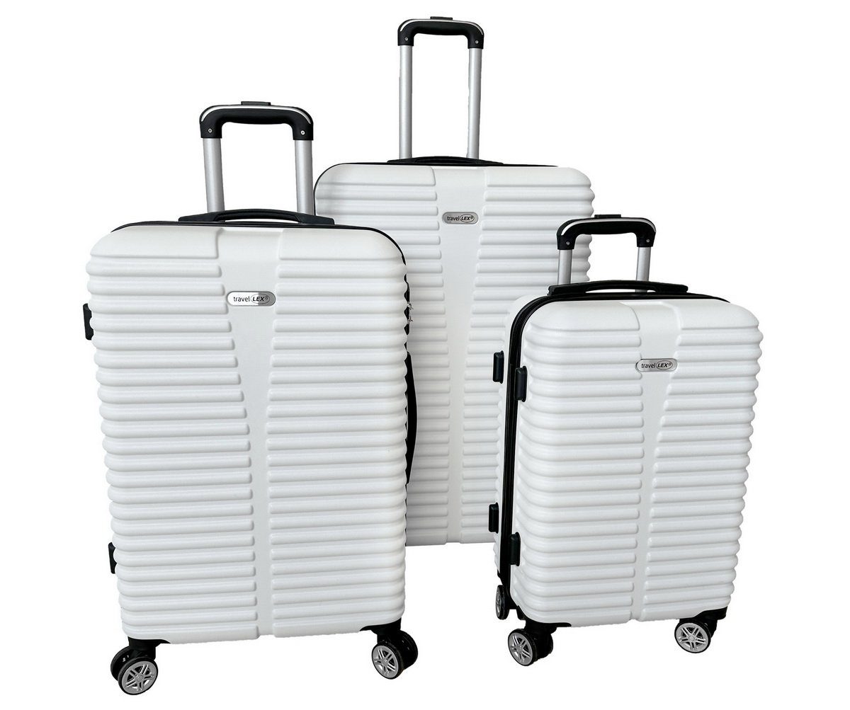 Linder Exclusiv GmbH Kofferset LEX 3er Kofferset Trolley ABS (55x37x24cm, 65x43x27cm, 75x49x29cm), 360° Leichtlauf-Doppelrollen, ergonomischer Teleskopgriff weiß